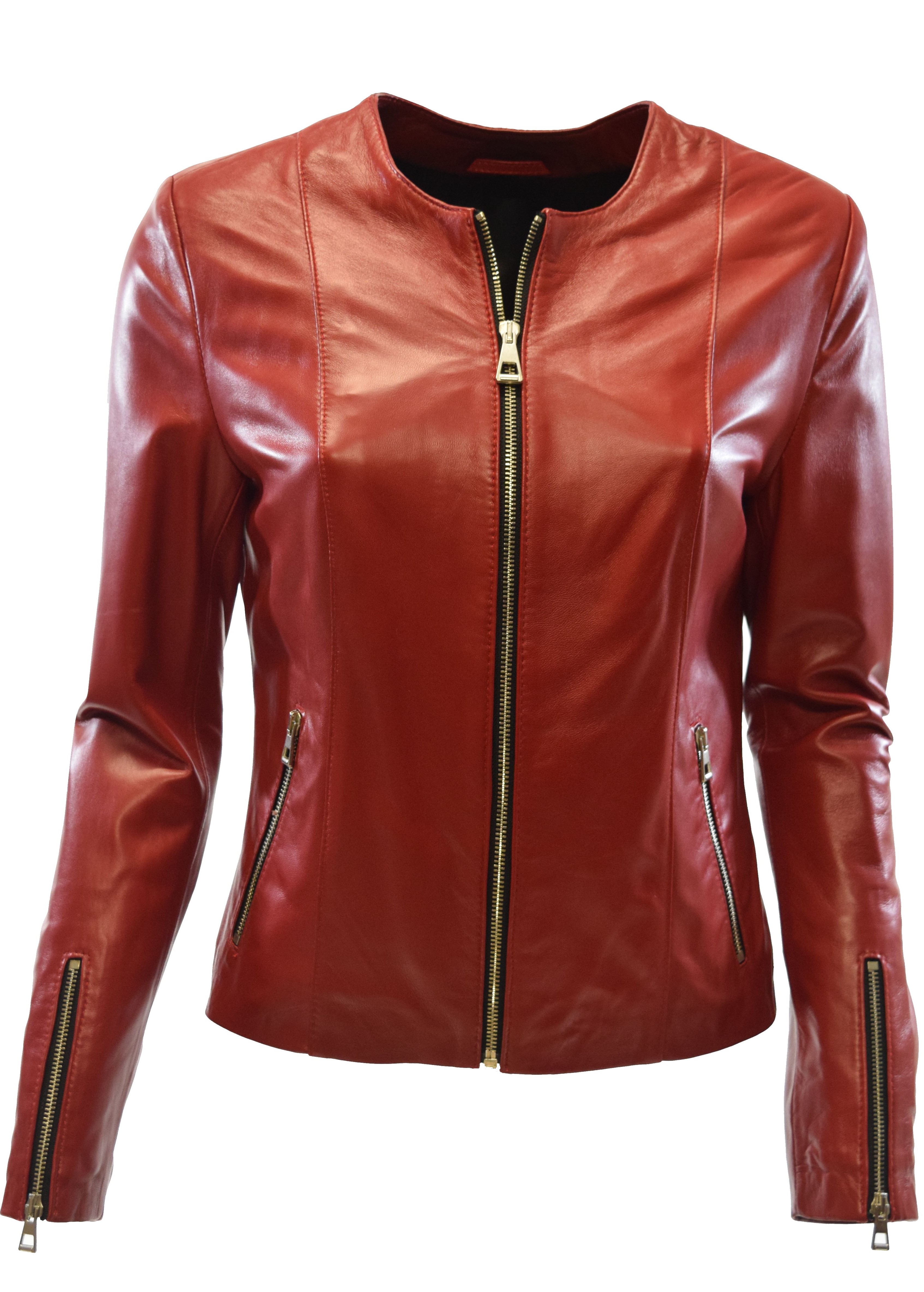 Damen Lederjacke Linda kragenlos in Scandal-Rot