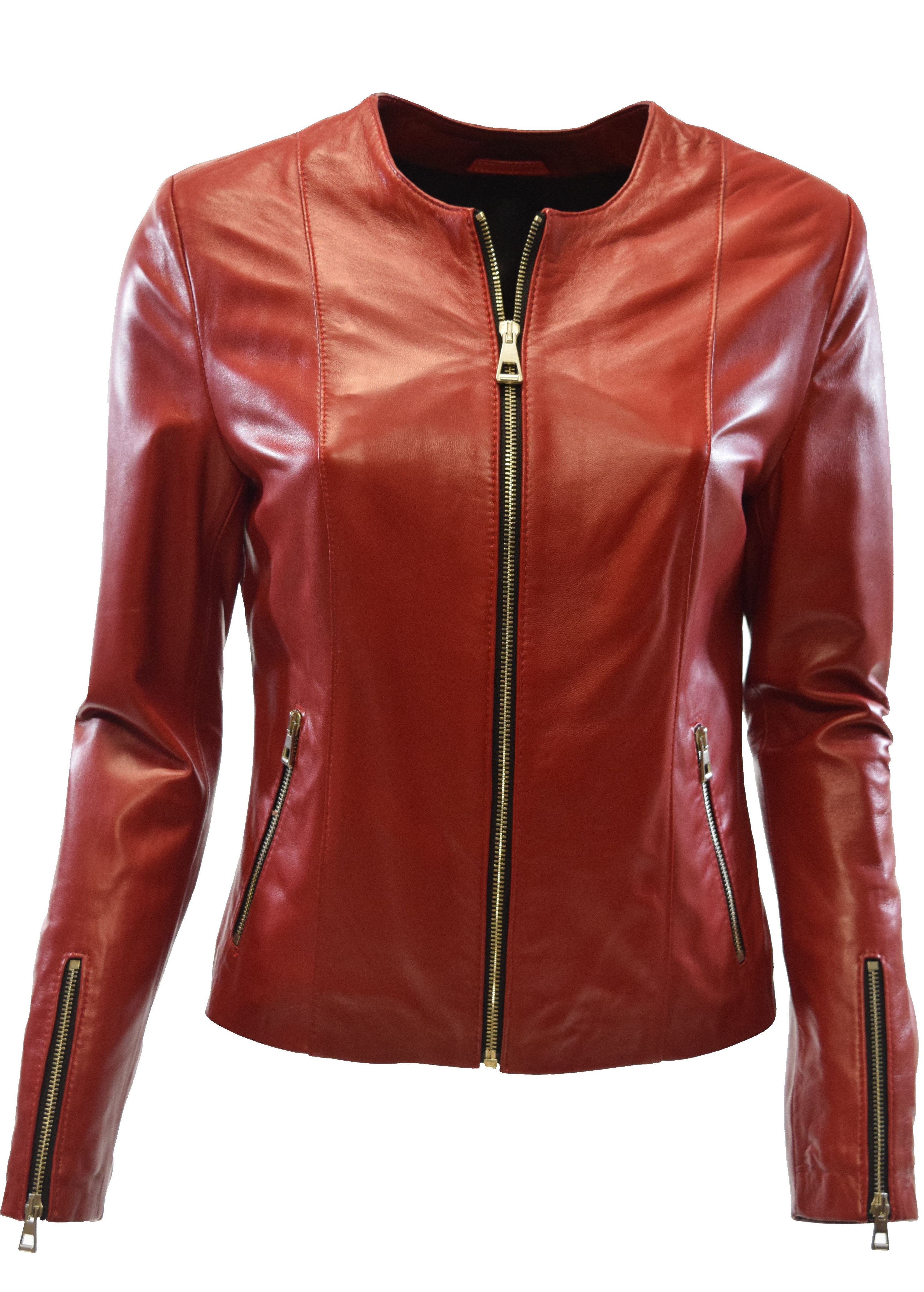 Damen Lederjacke Rosi kragenlos in Scandal-Rot