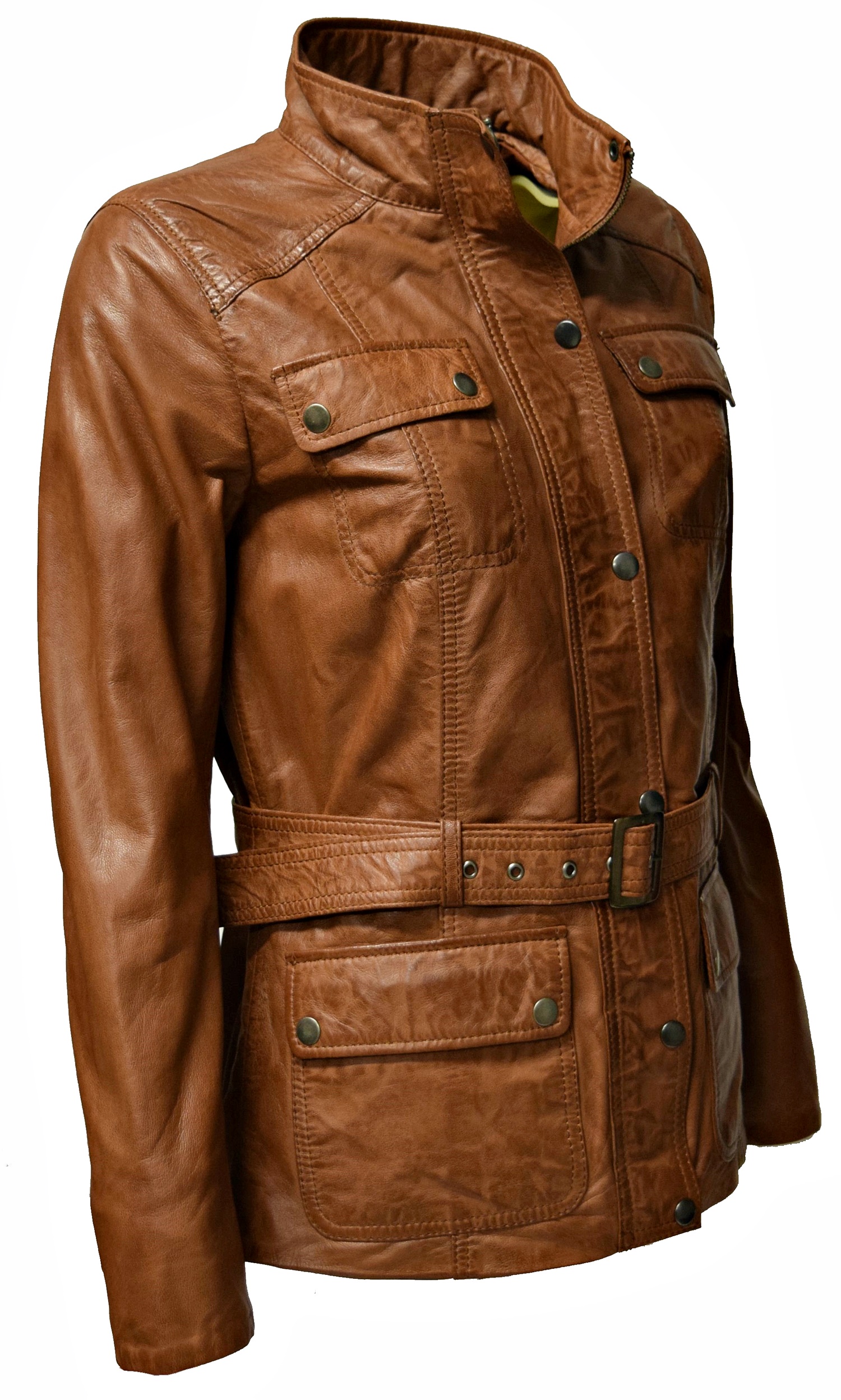 Damen Lederjacke Bruni in washed Cognac