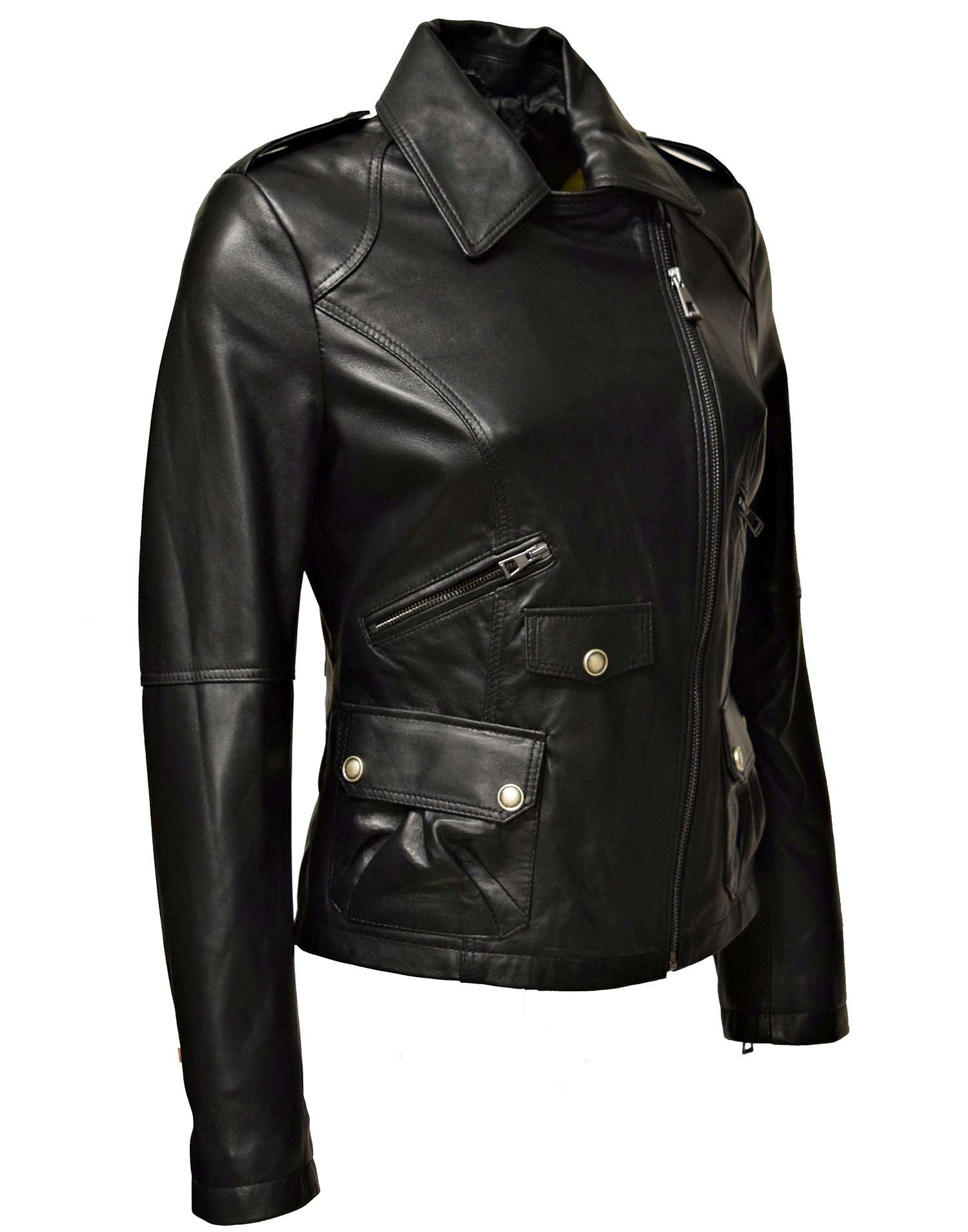 Damen Biker Lederjacke Zelda in fine Schwarz