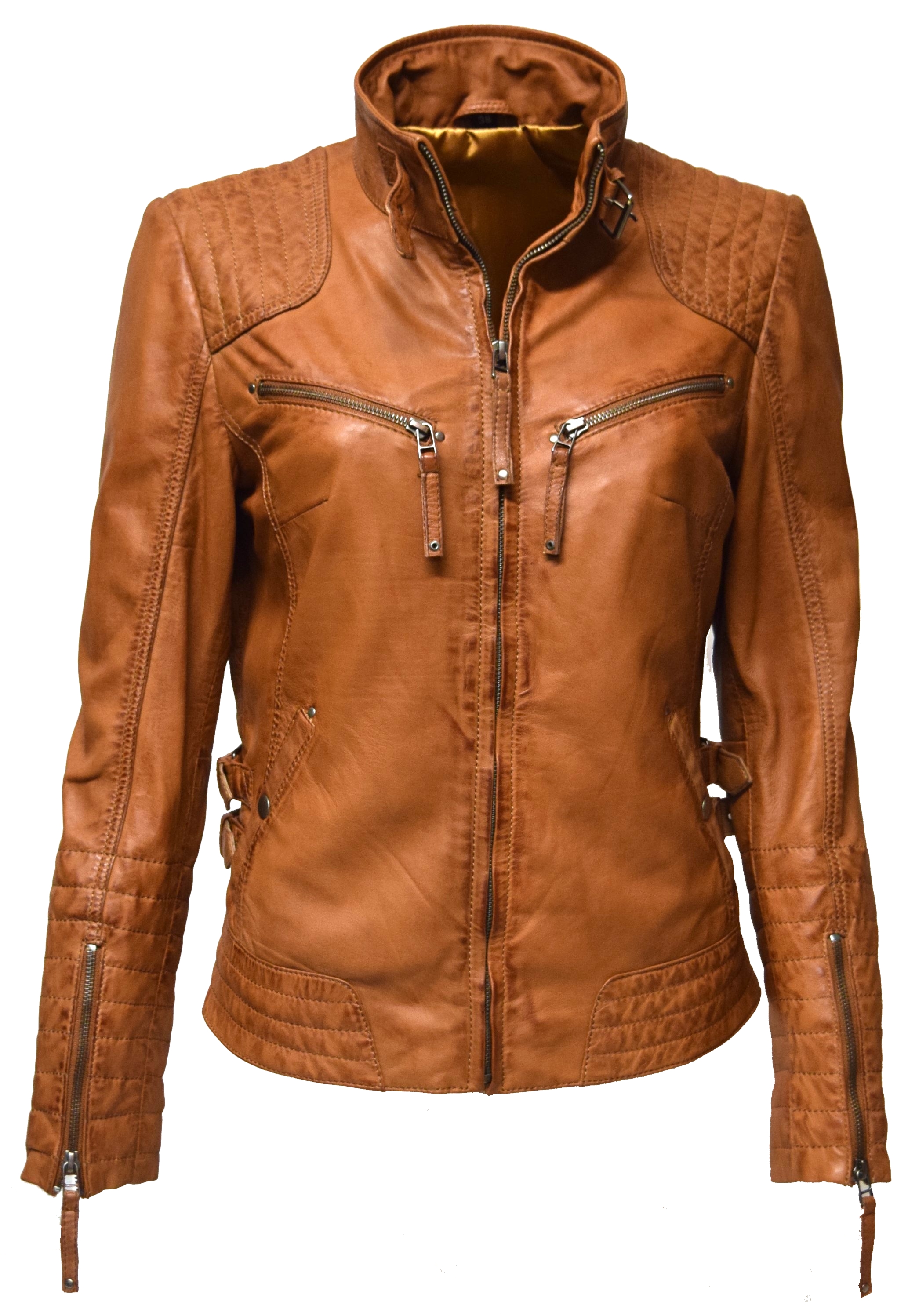 Damen Lederjacke Fily gesteppt washed Cognac Braun