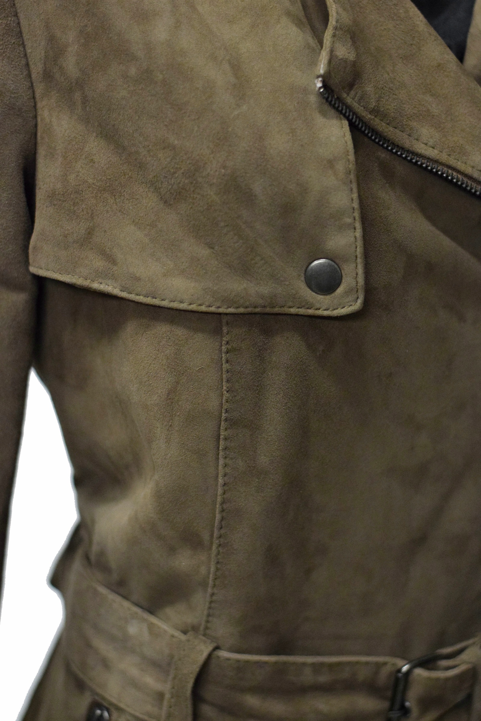 Damen Kurz-Trenchcoat Ledermantel Millu in Schlamm