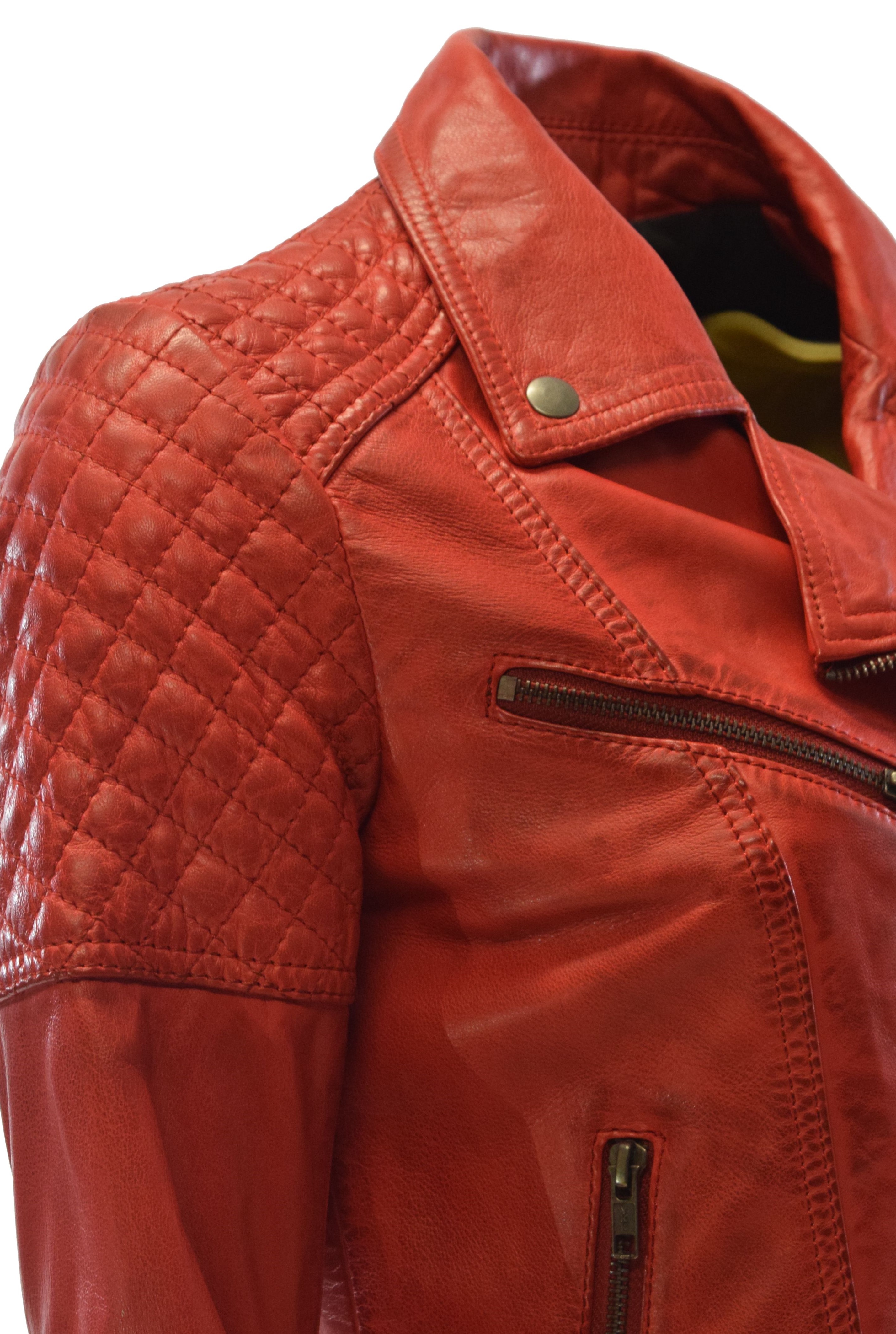 Damen Lederjacke Mona im Biker Stil in Rot