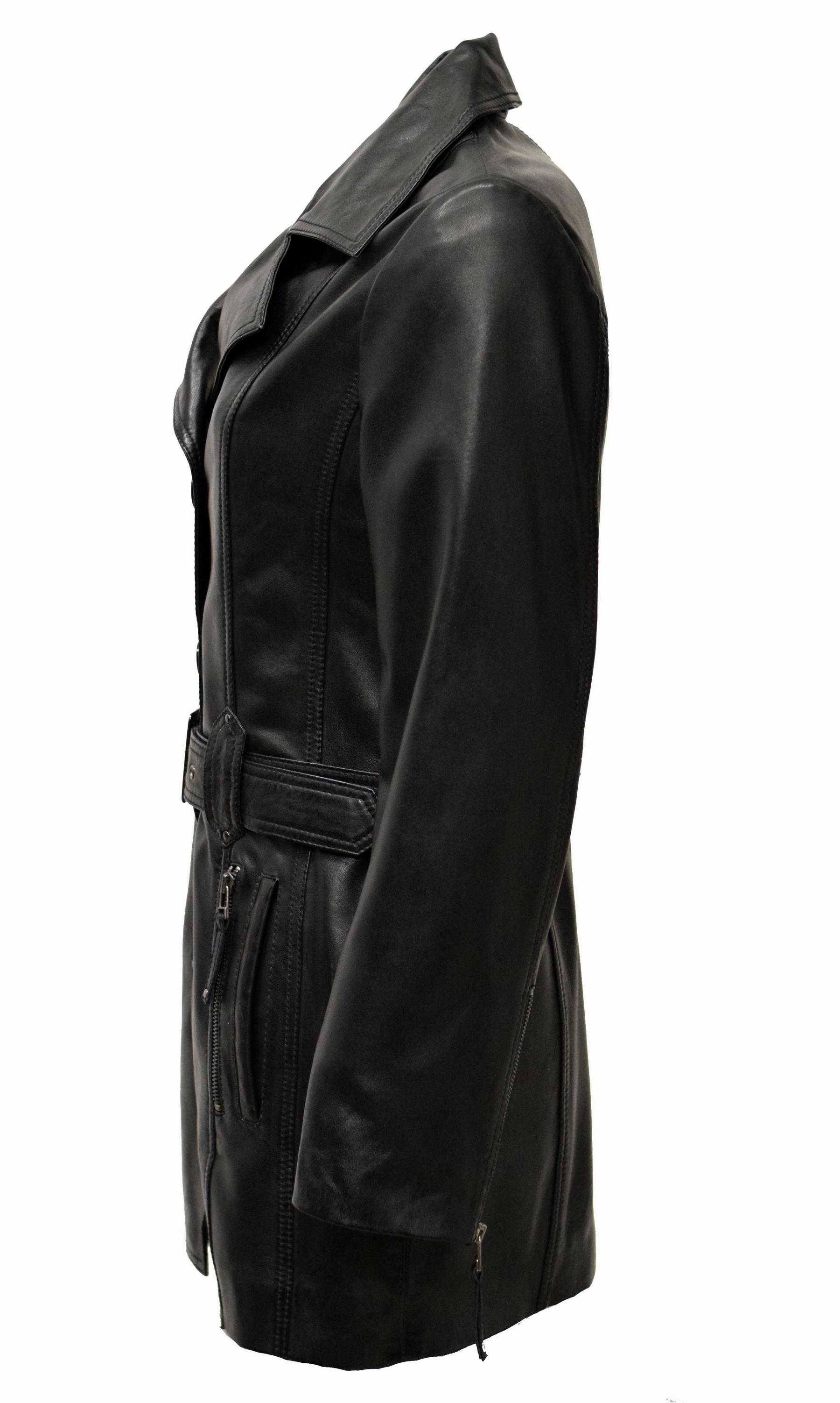 Damen Ledermantel Kaja in washed Schwarz