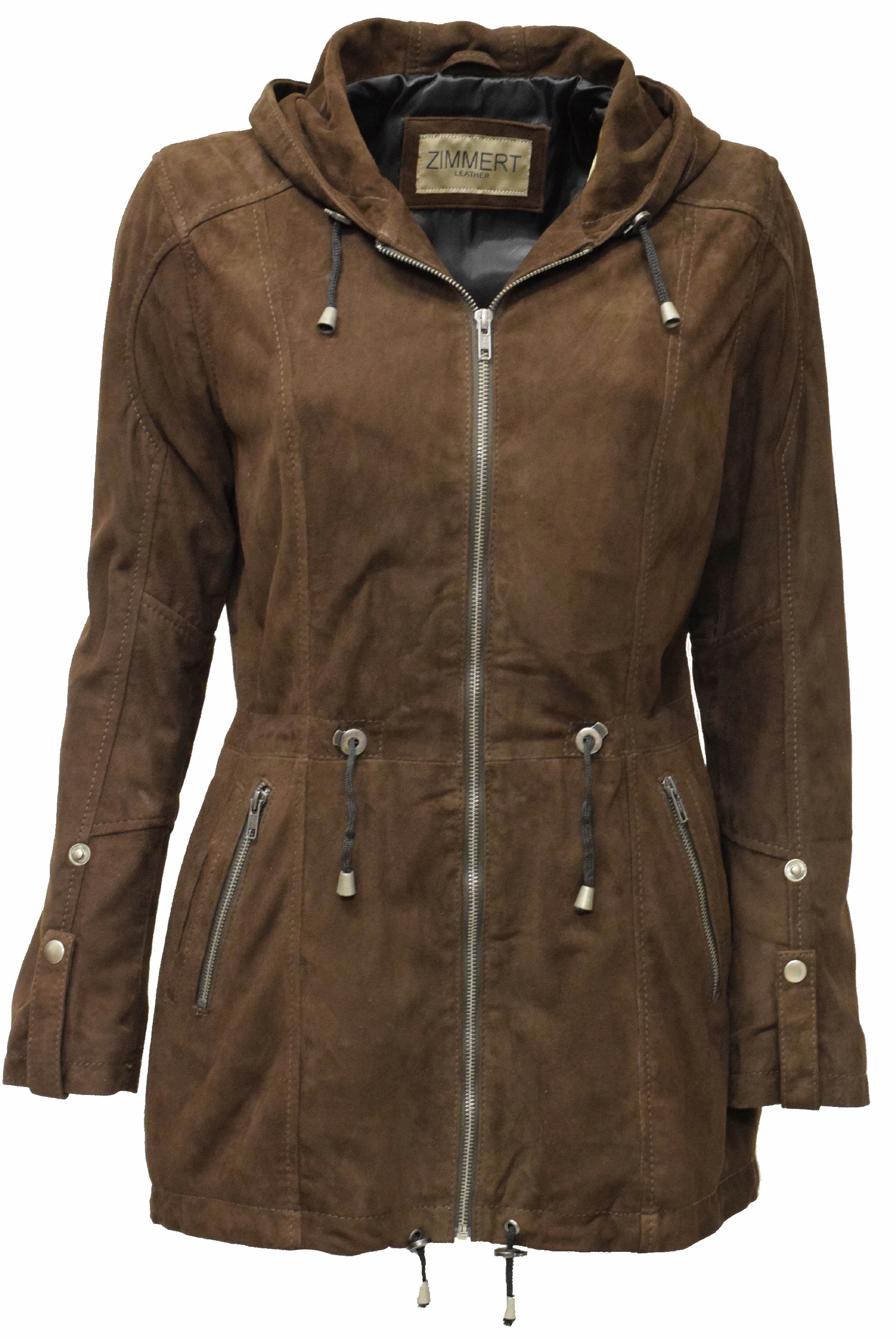 Damen Lederjacke Lila mit Kapuze in Ziegenvelour Schokobraun