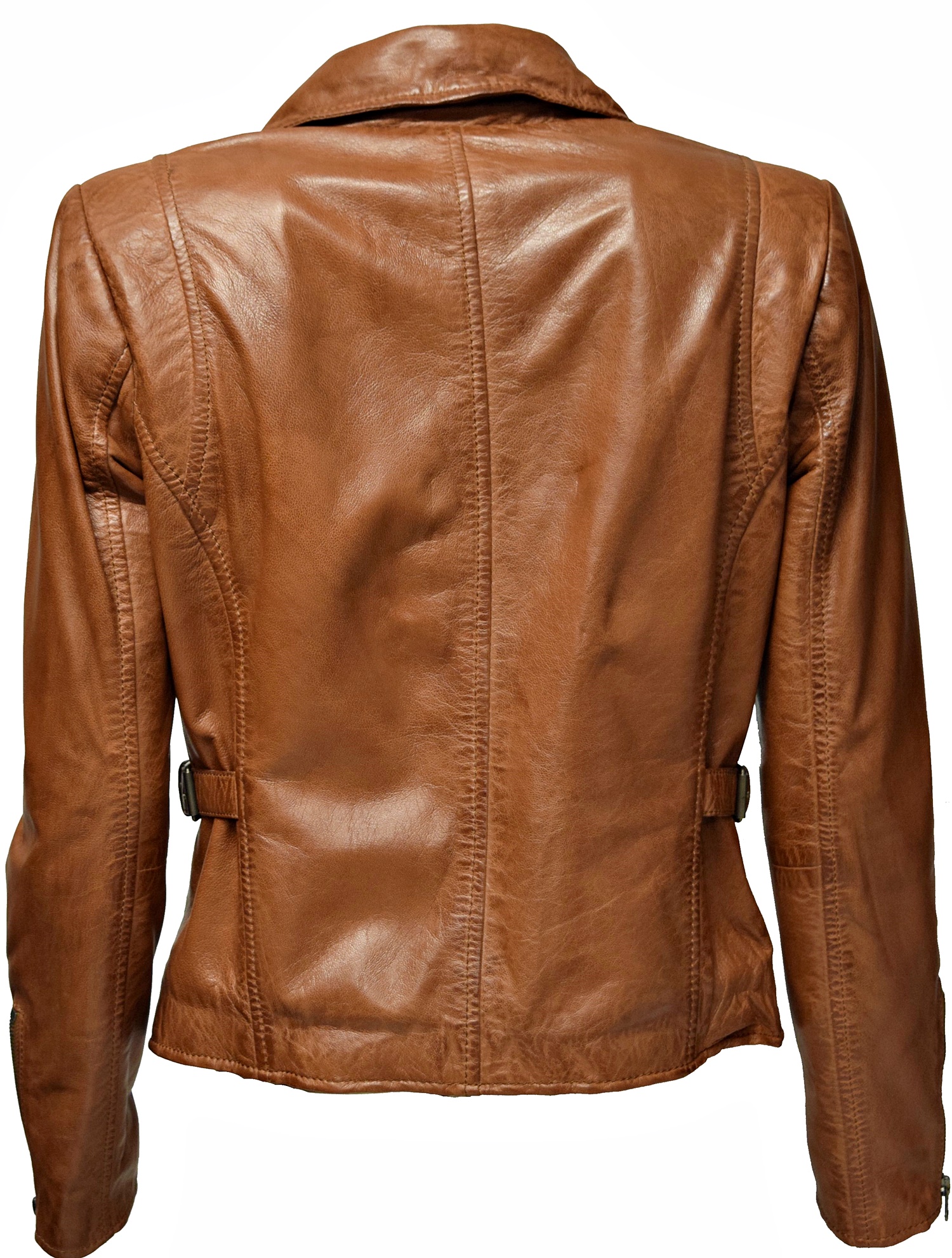 Damen Lederjacke Stella im Biker Stil in Cognac Braun