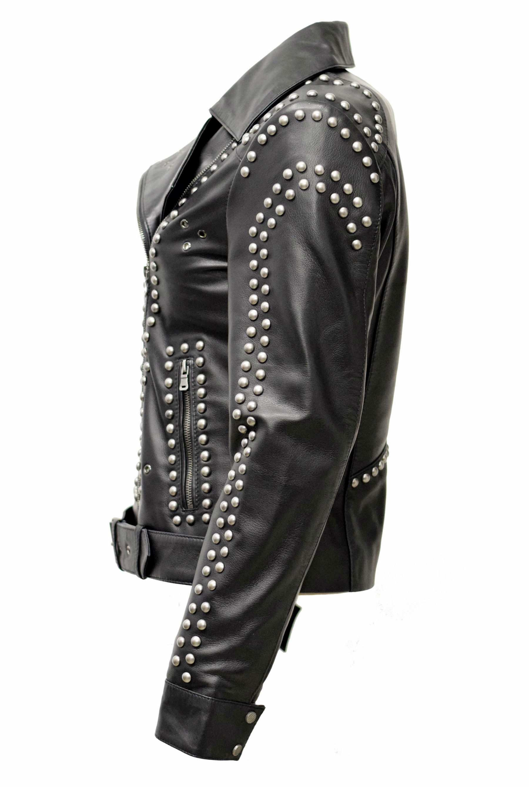 Damen Biker Lederjacke Nika mit Nieten in Schwarz