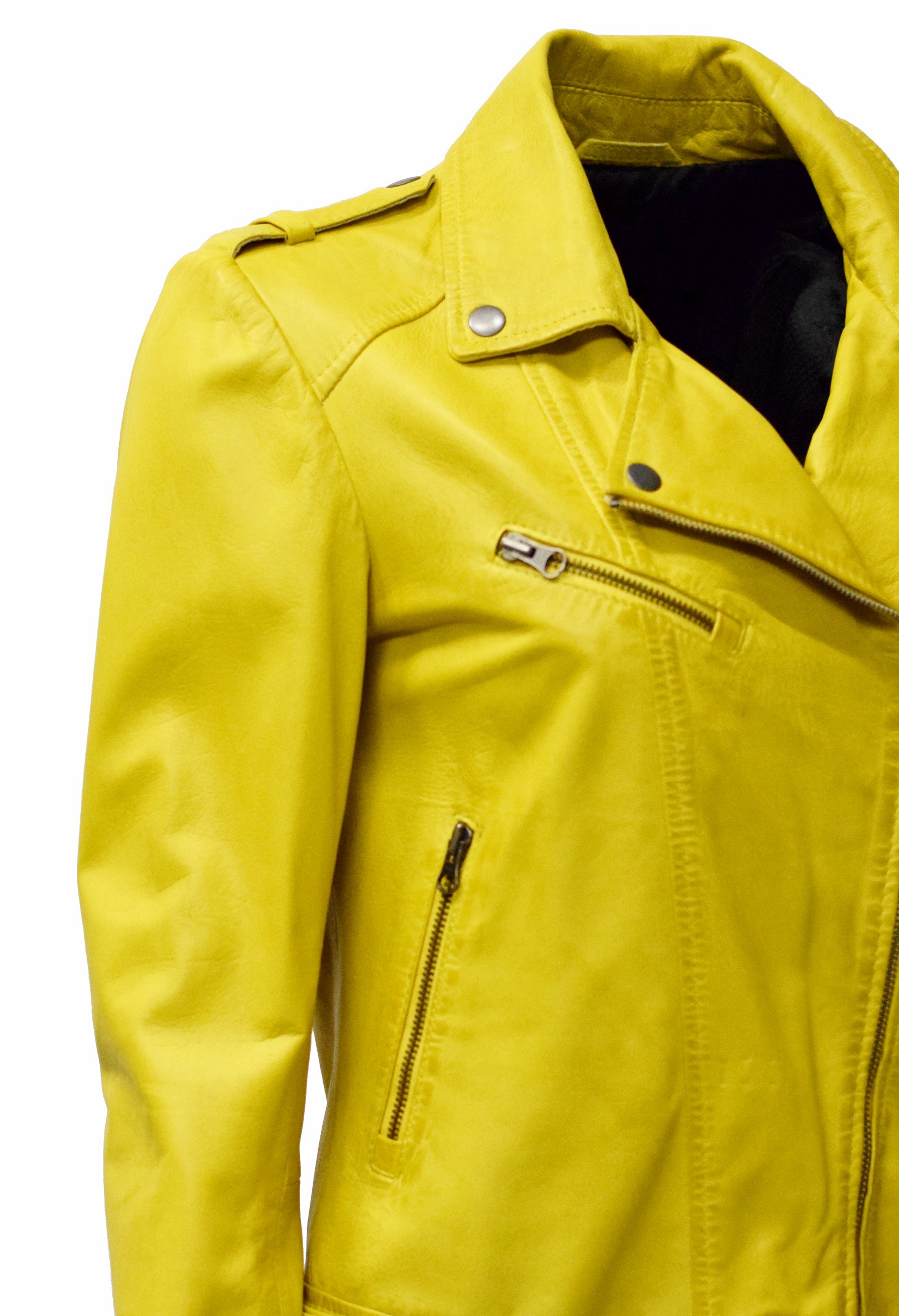 Damen Biker Lederjacke Sumi in washed Gelb