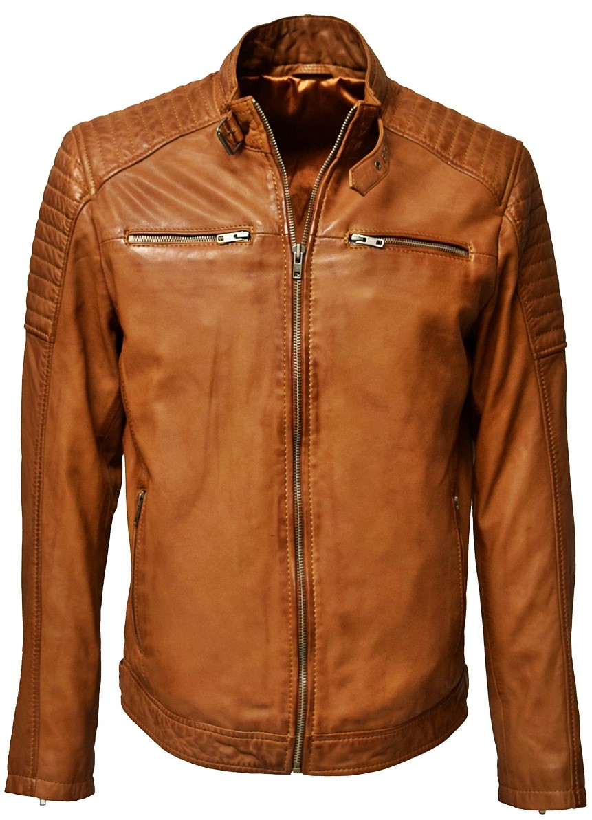 Herren Lederjacke Gunn in washed Cognac