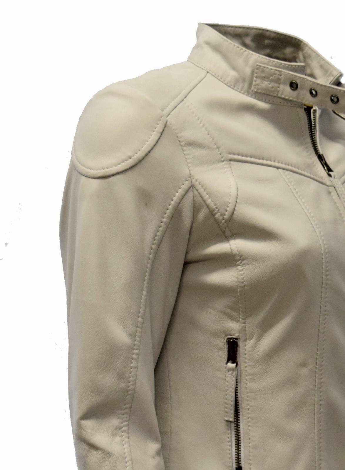Damen Lederjacke Kimy gesteppt washed Cremeweiss