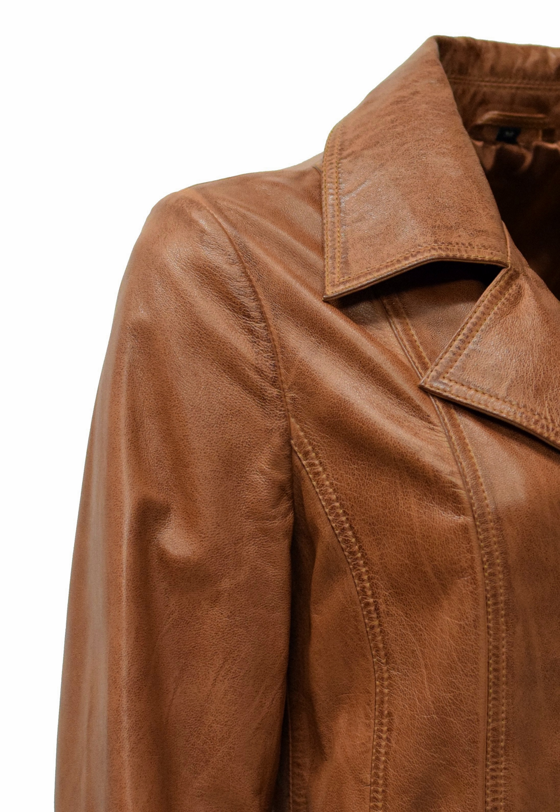 Damen Ledermantel Kaja in washed Cognac