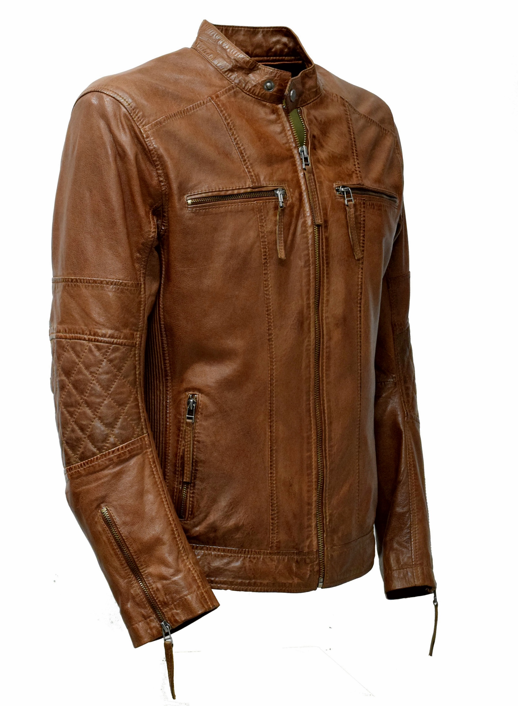 Herren Lederjacke Marco gesteppt in washed Cognac
