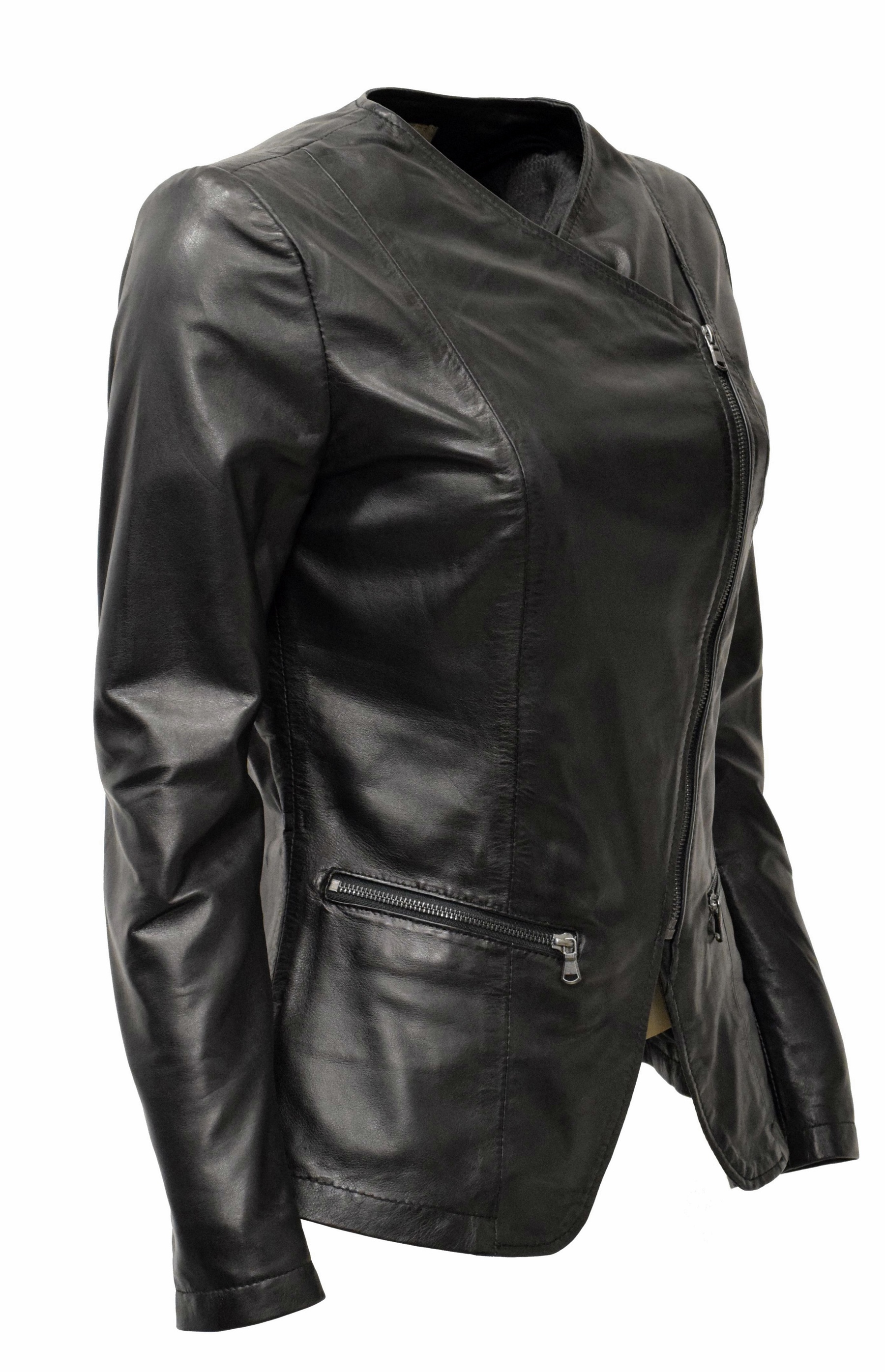 Damen Lederjacke Milla in washed Schwarz 