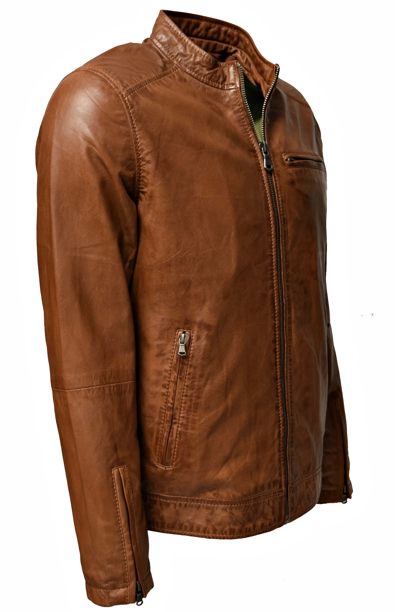 Herren Lederjacke Freddy in washed Cognac Braun