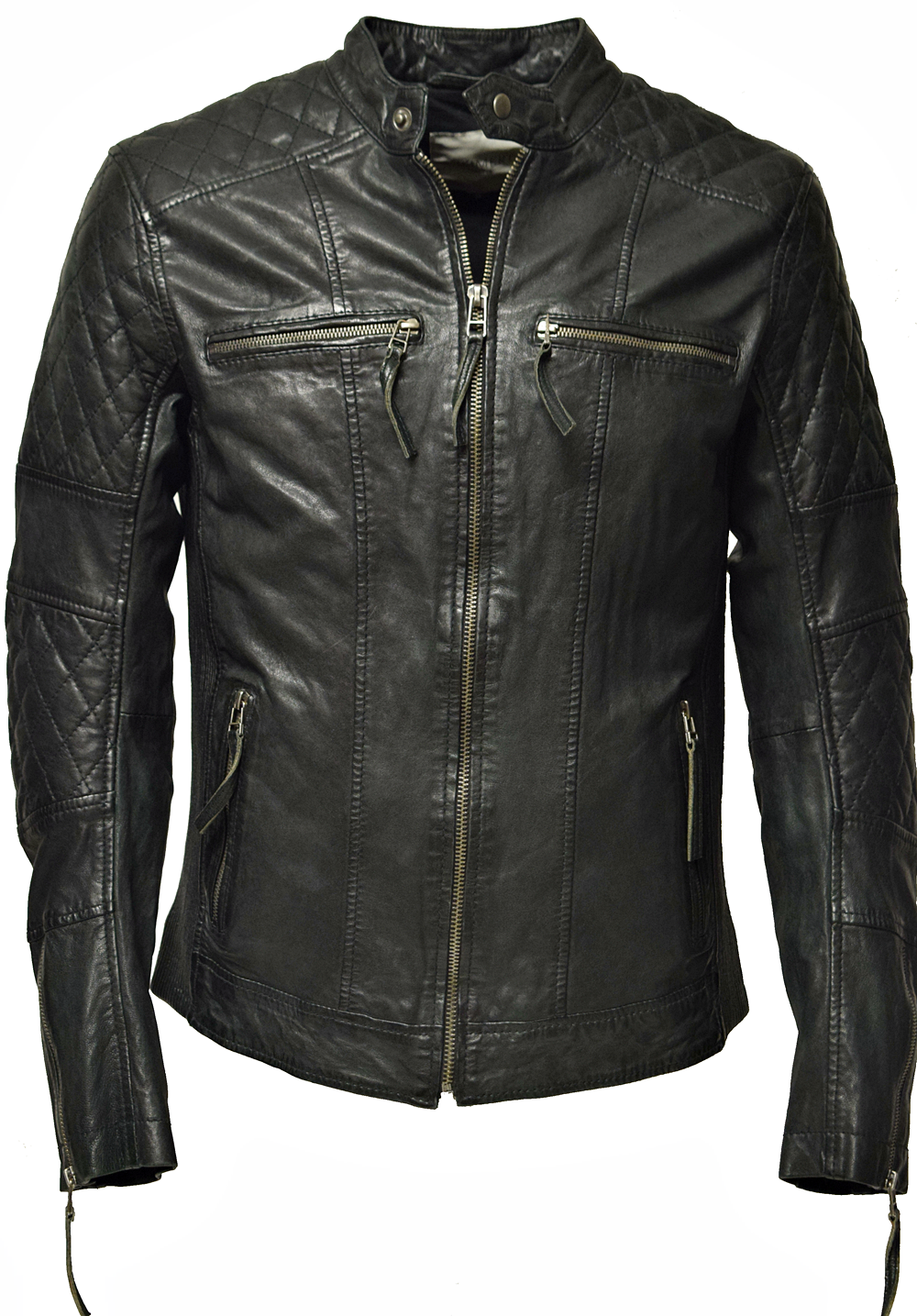 Herren Lederjacke Alex gesteppt in washed Schwarz