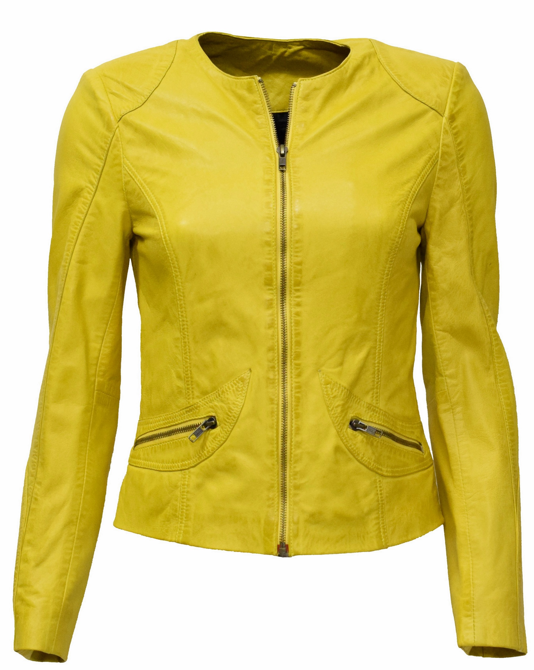 Damen Lederjacke "BEA" in washed Gelb