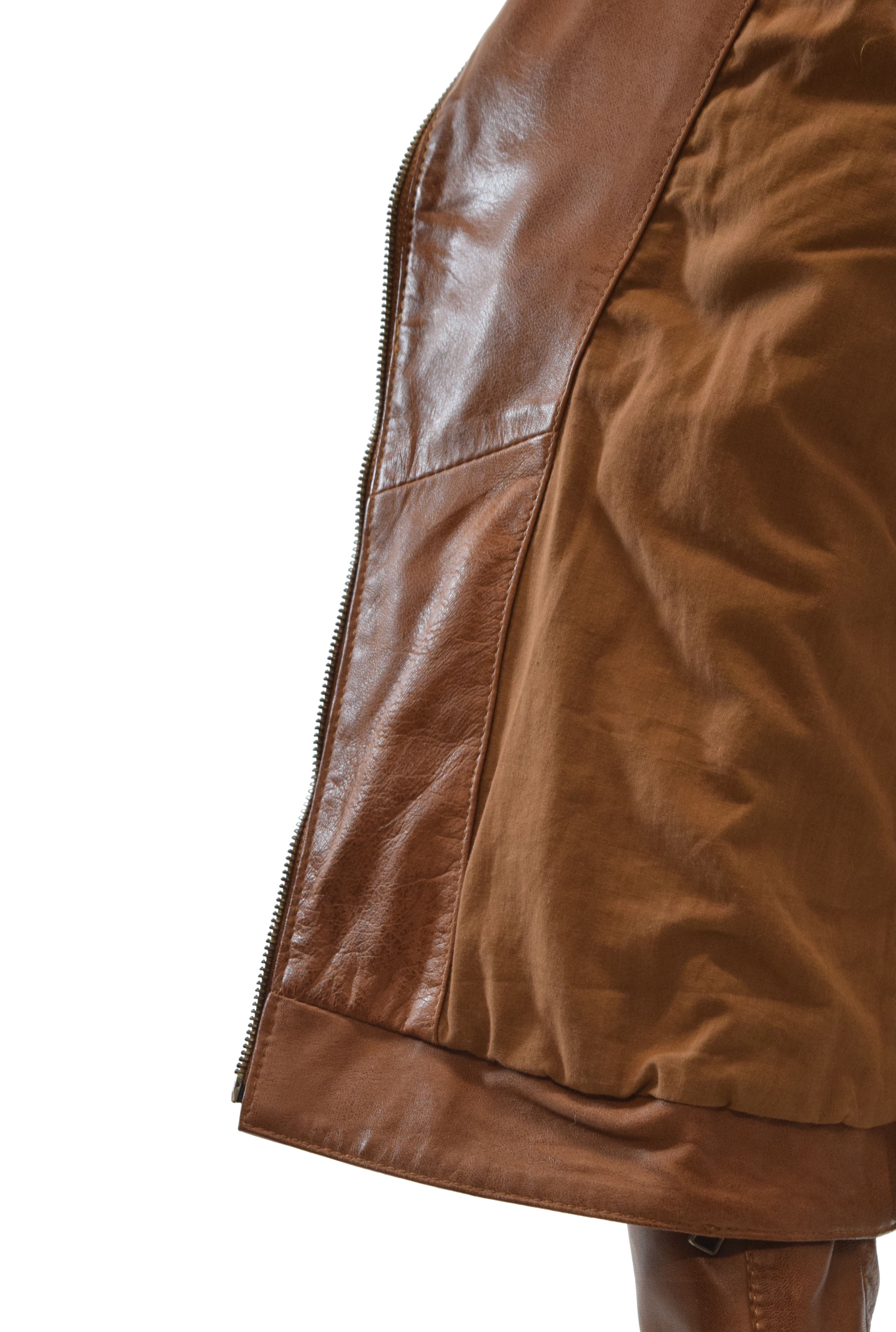 Damen Lammnappa Biker Lederjacke Sibilla Cognac Braun