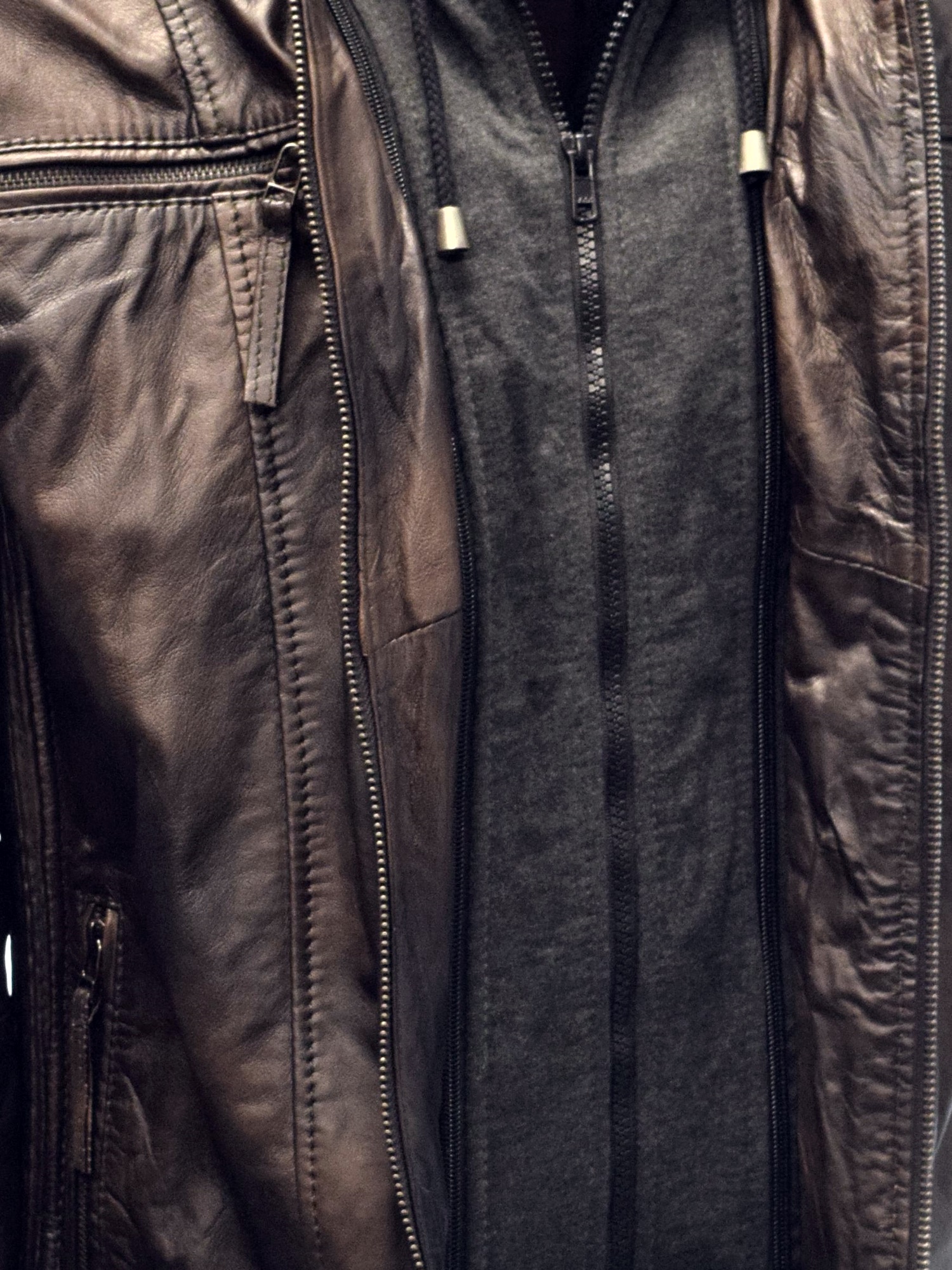 Herren Lederjacke Alex II gesteppt in washed Mocca mit Kapuze 