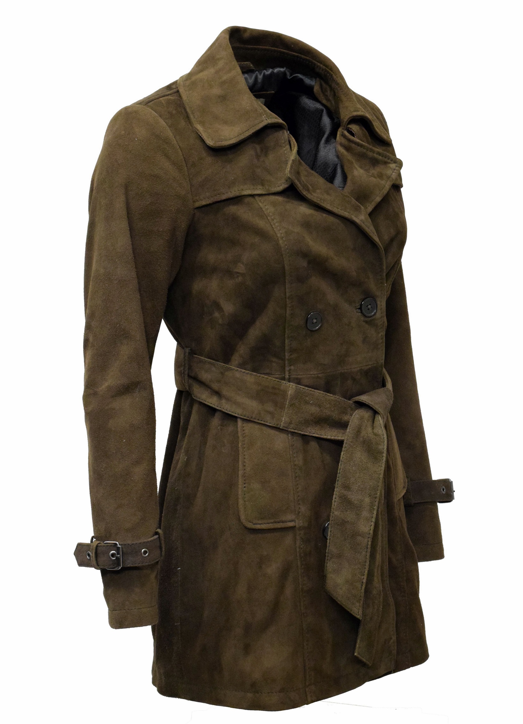 Damen Kurz- Trenchcoat Ledermantel Anna in Mocca