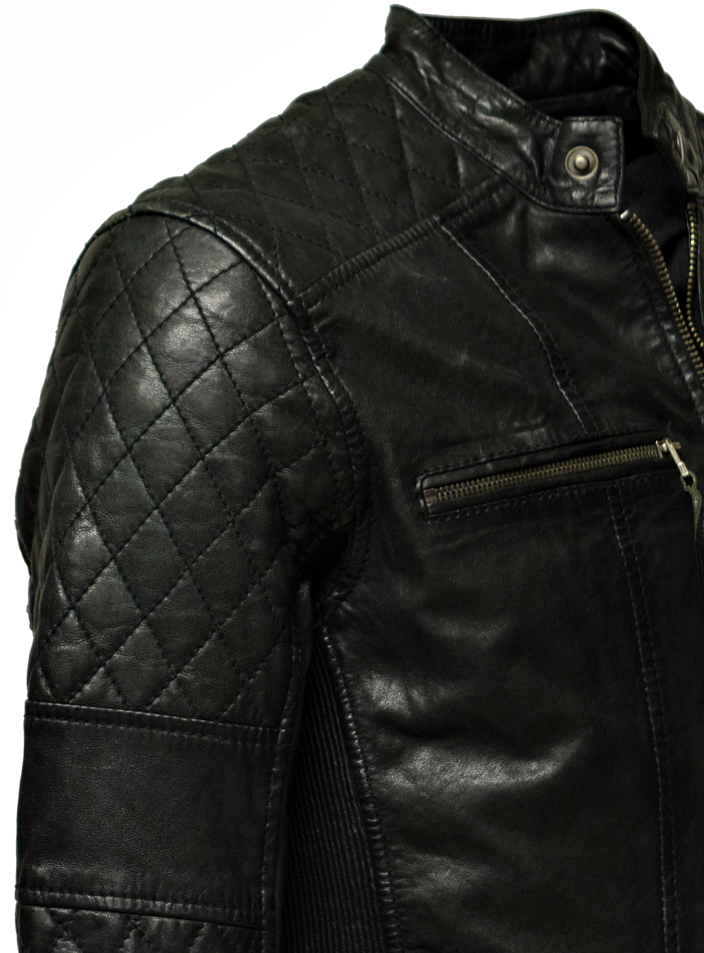 Herren Lederjacke Alex gesteppt in washed Schwarz