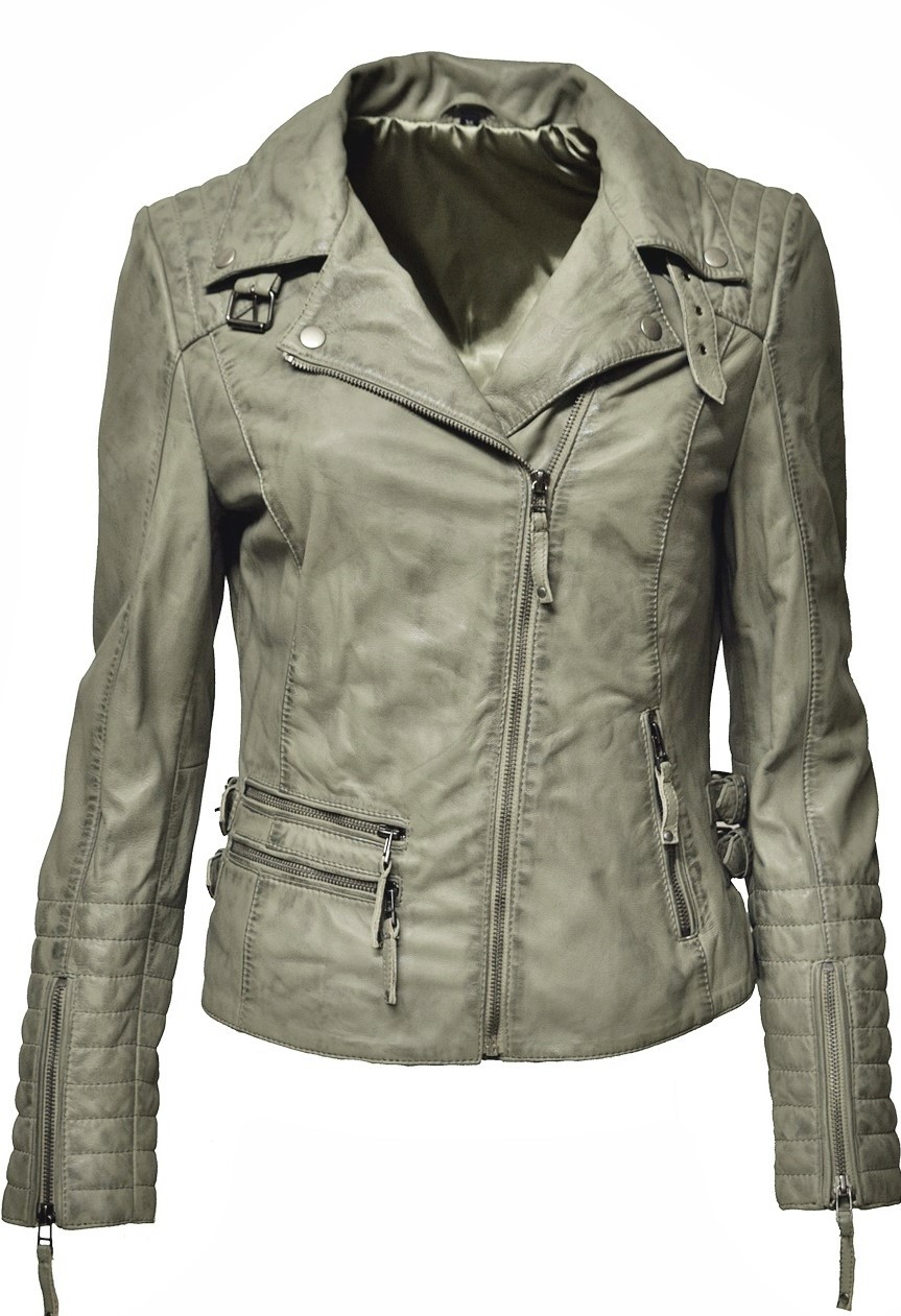 Damen Lederjacke Liszy in washed Hellgrau