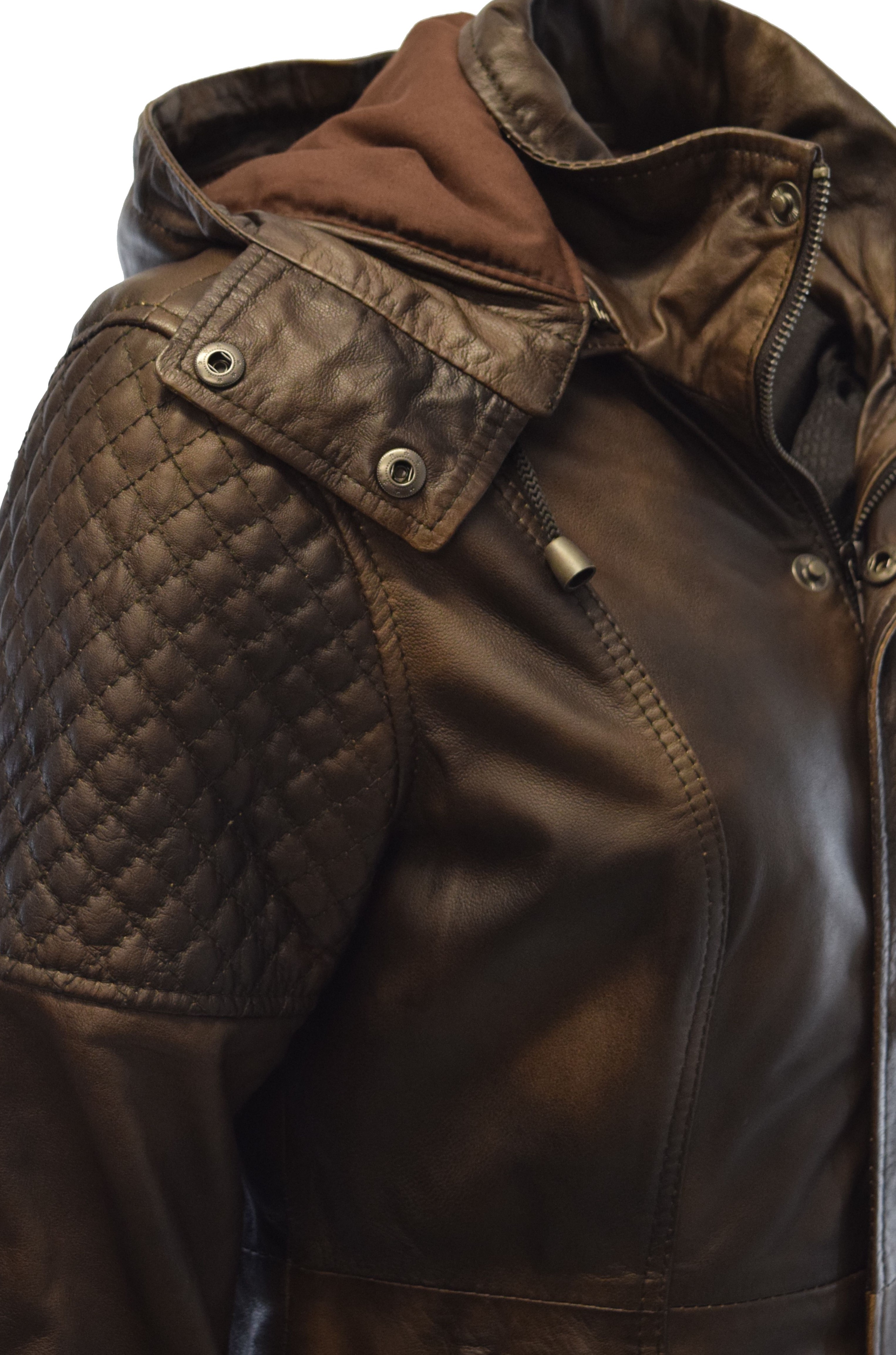 Damen Lederjacke Marta in washed Mocca mit Kapuze
