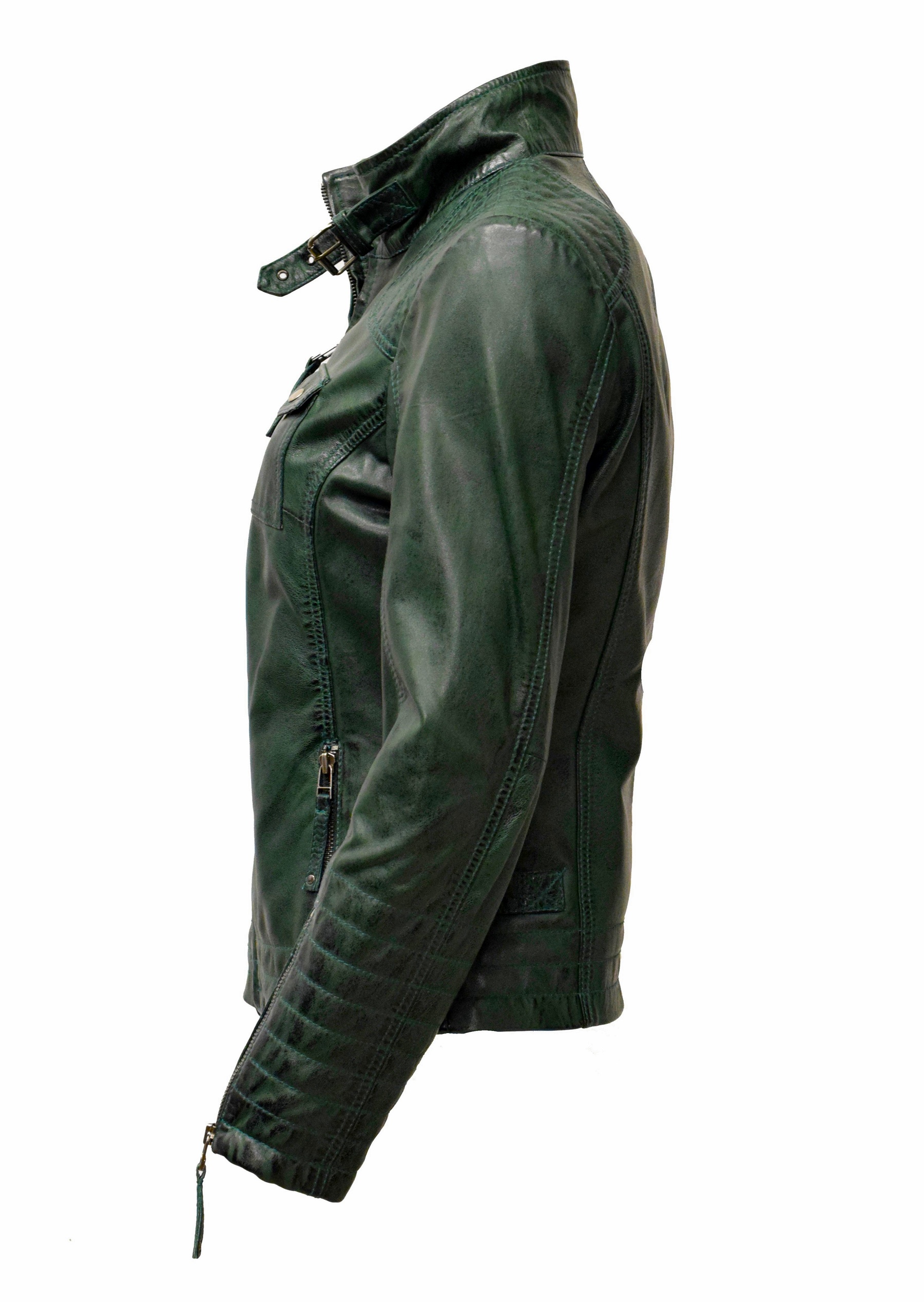 Damen Lederjacke Emmy gesteppt washed Grün