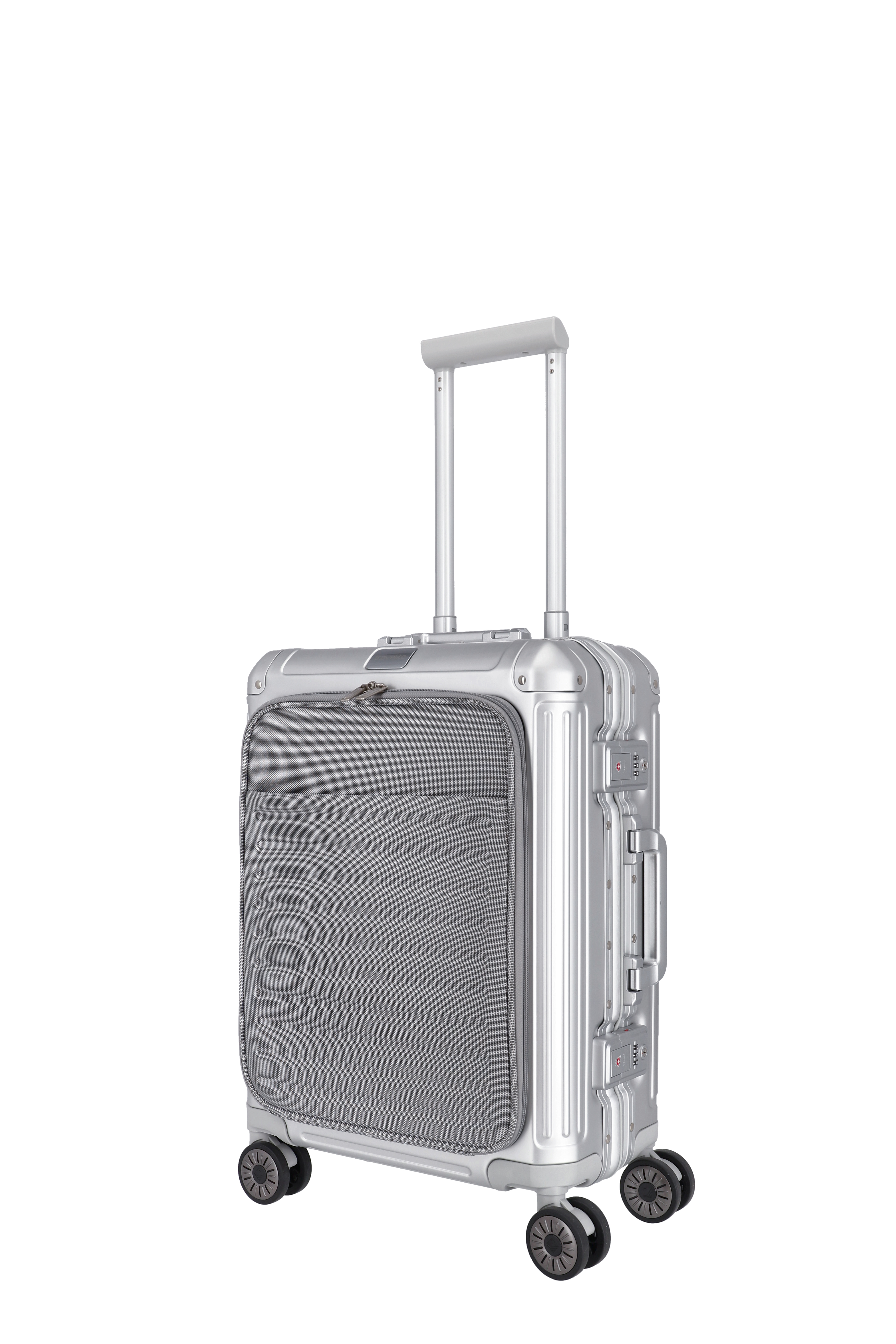 Travelite Aluminium Trolley Next mit Vortasche S 55 cm mit 4 Rollen Silber