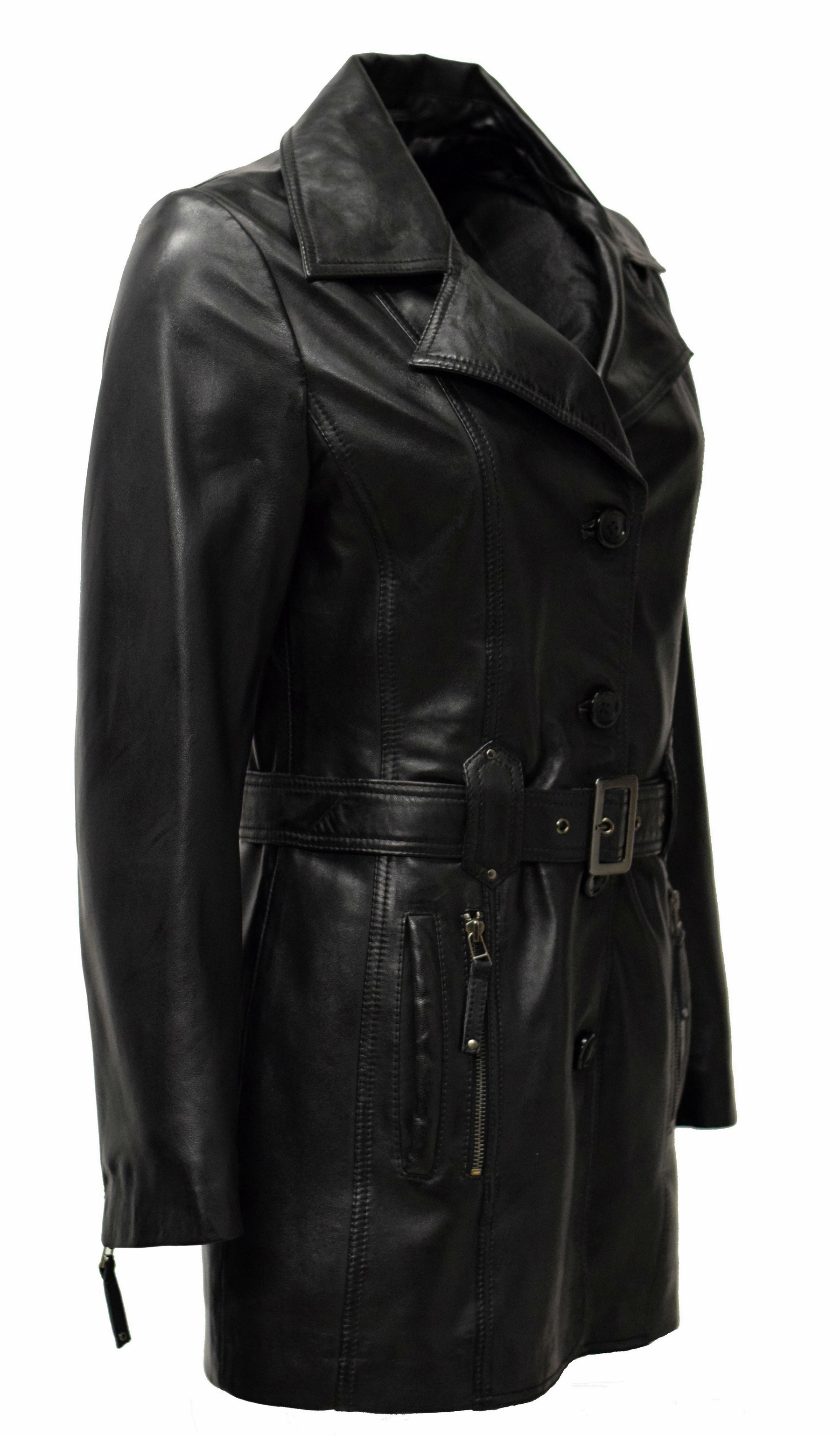 Damen Ledermantel Kaja in washed Schwarz