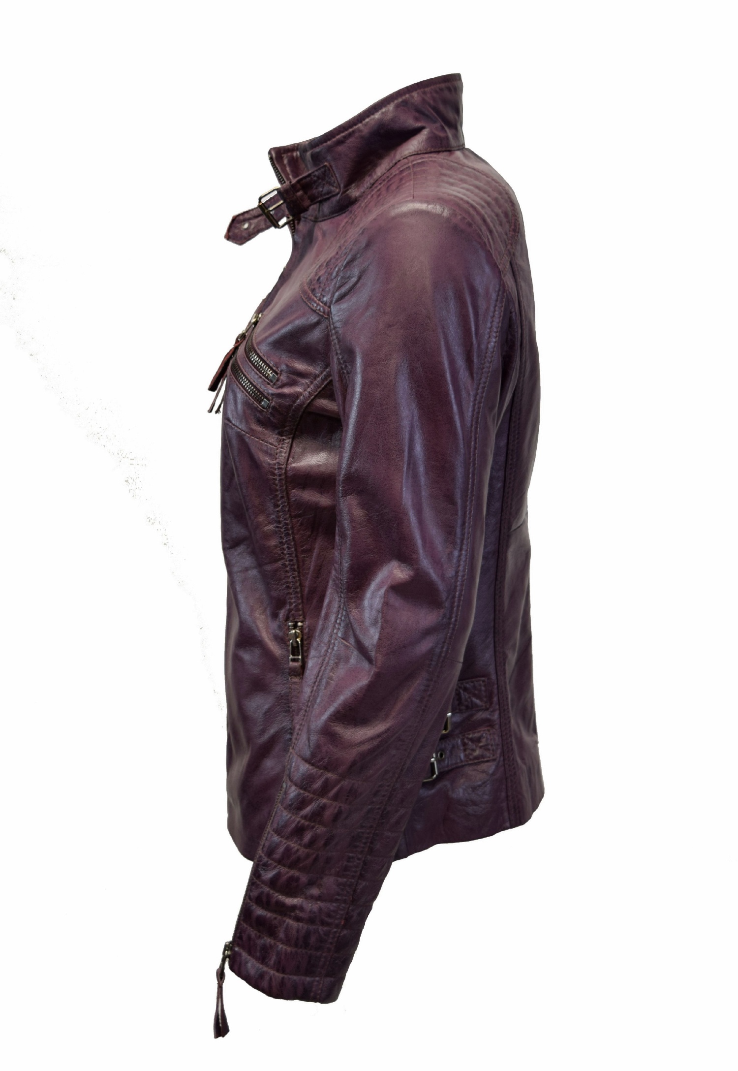 Damen Lederjacke Amy gesteppt washed Dunkelrot