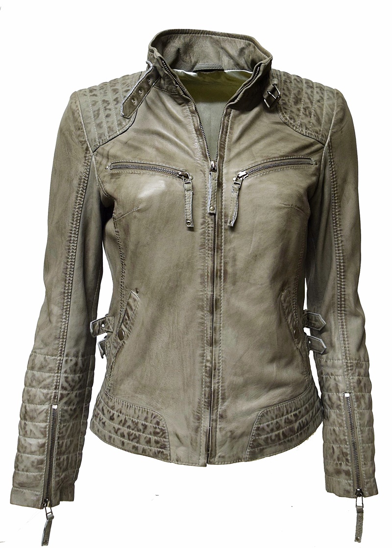 Damen Lederjacke Fily gesteppt washed Hellgrau