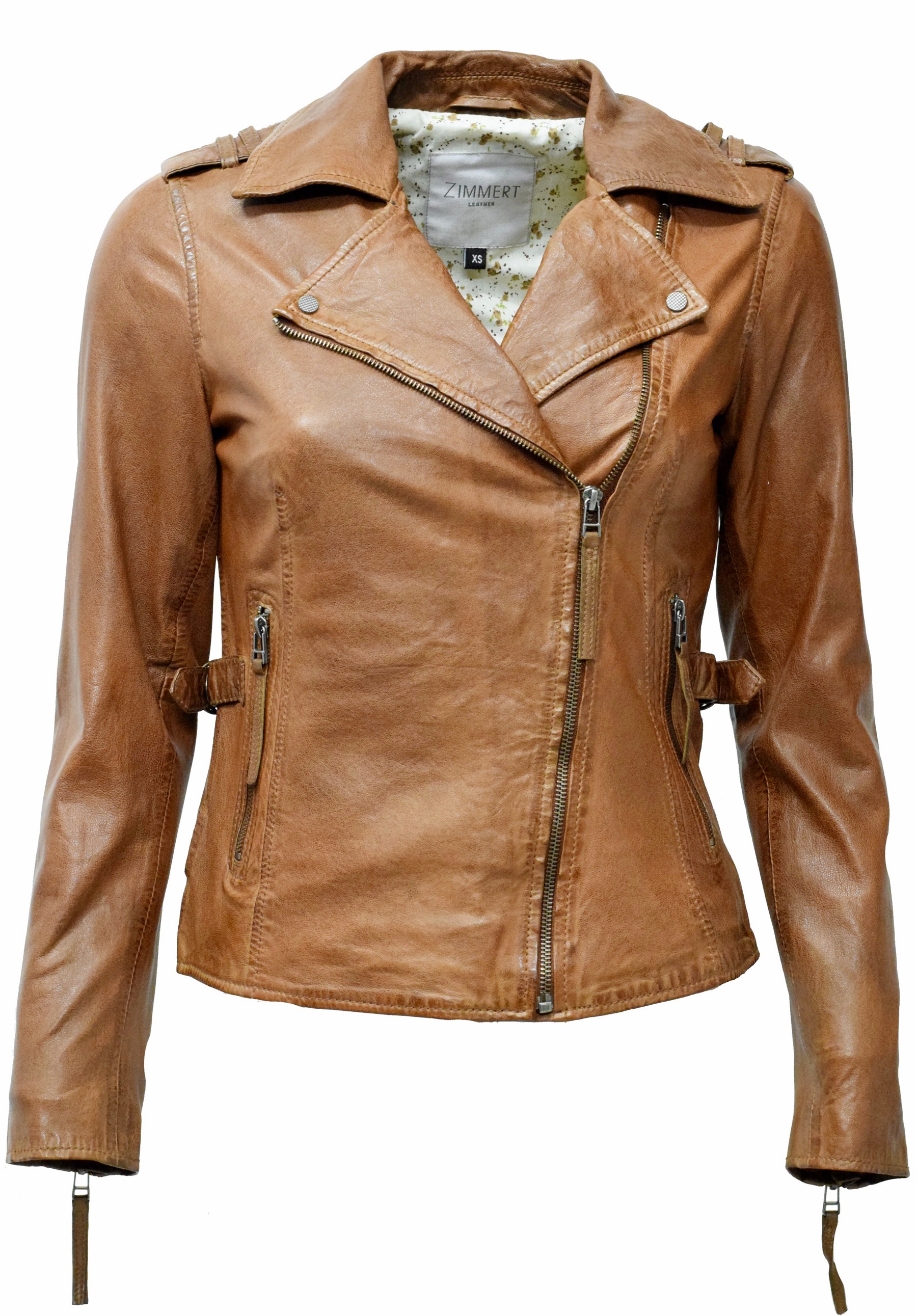Damen Biker Lederjacke Amalia in washed Cognac