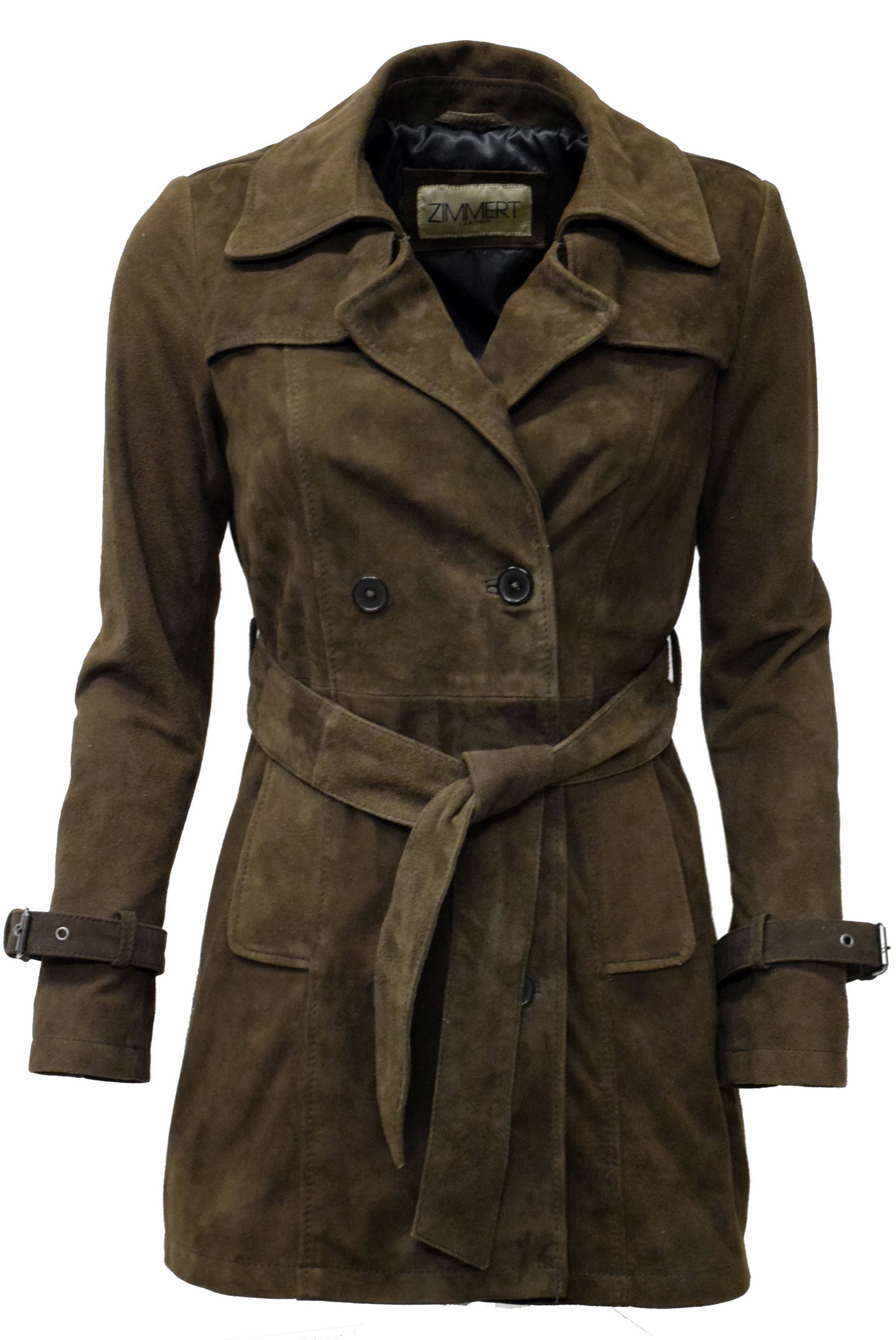 Damen Kurz- Trenchcoat Ledermantel Anna in Mocca