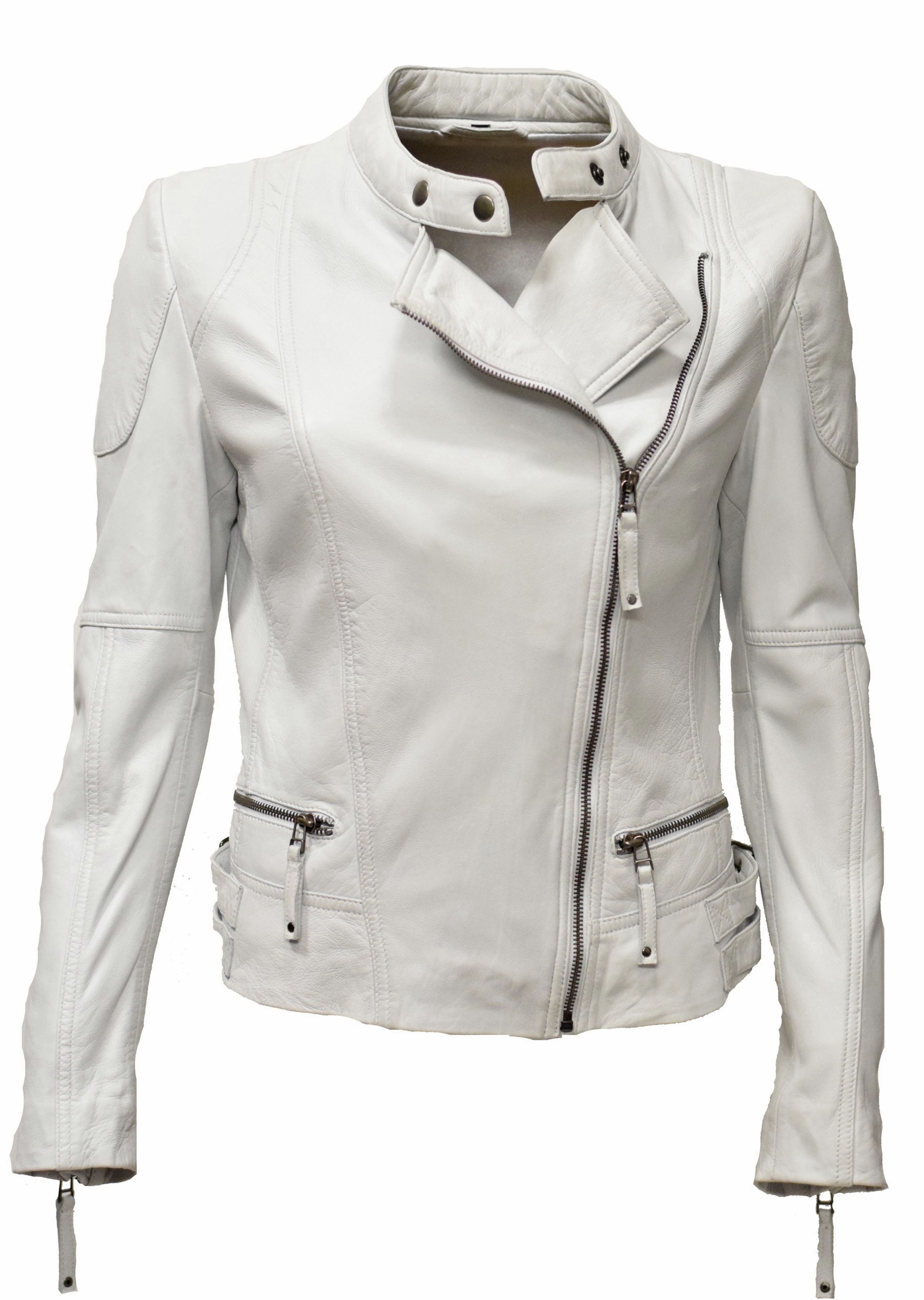 Damen Biker Lederjacke Jess in washed Weiss