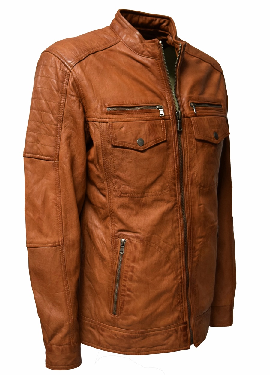 Herren Lederjacke Ray washed Cognac