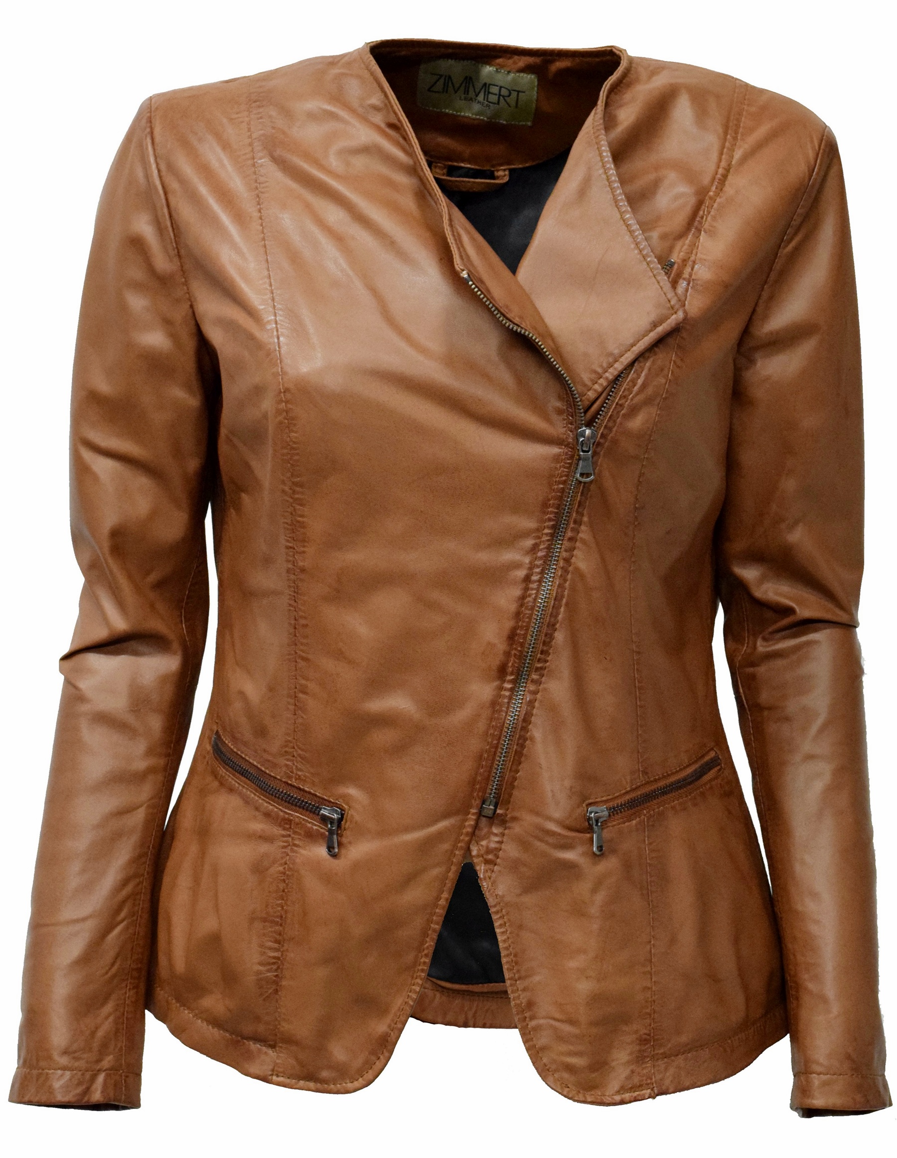 Damen Lederjacke Milla in washed Cognac