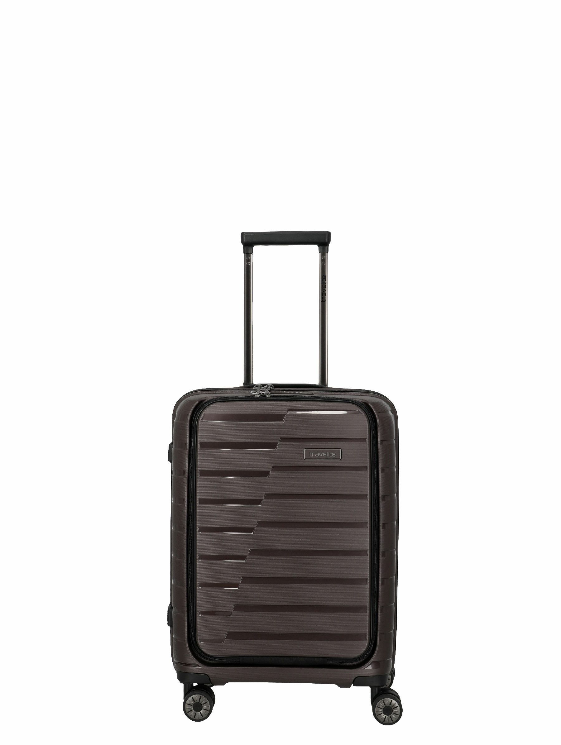 Travelite Koffer Air Base Vortasche 4 Rollen Trolley 55 cm S+ Coffee