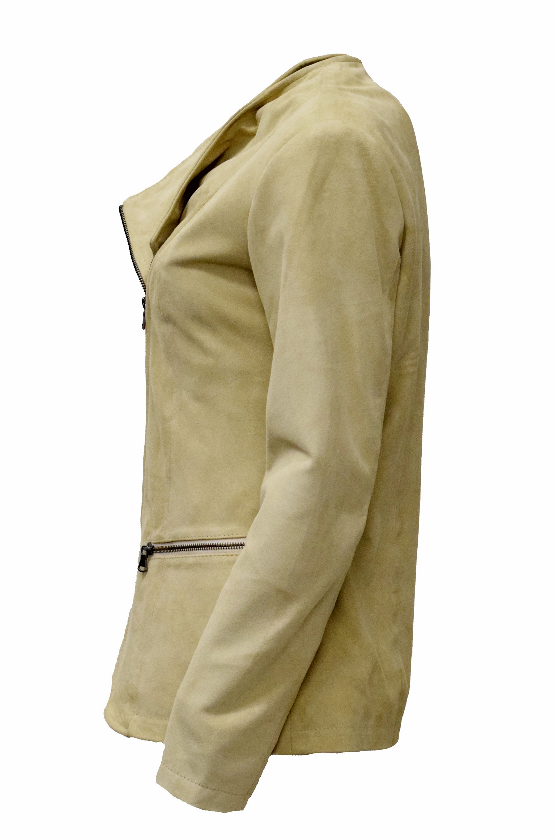 Damen Lederjacke Milla Ziegenvelour in Cremebeige