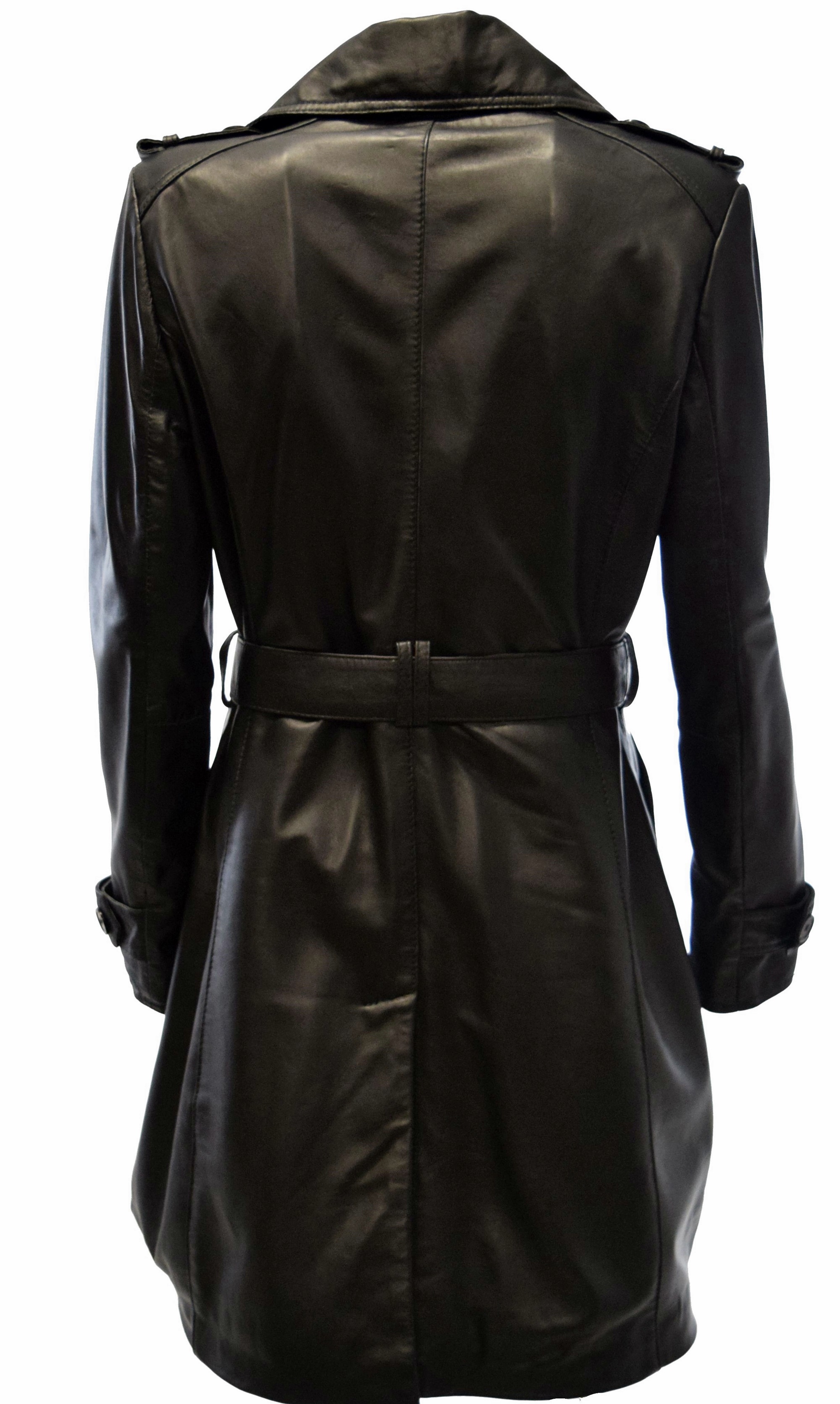 Damen Trenchcoat Ledermantel Tilly in washed Schwarz