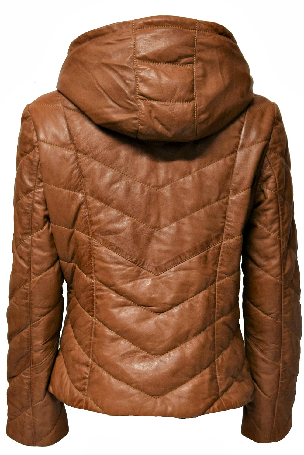 Damen Stepp-Lederjacke Mariella mit Kapuzenkragen in Dunkelcognac