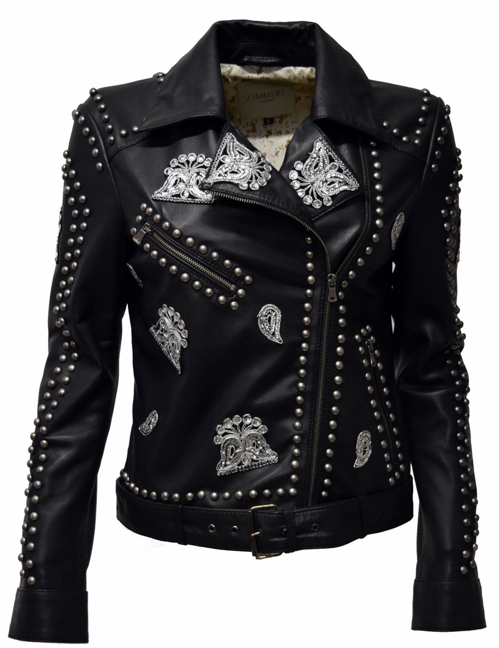 Damen Lederjacke Glimma mit Nieten und Applikationen in Schwarz