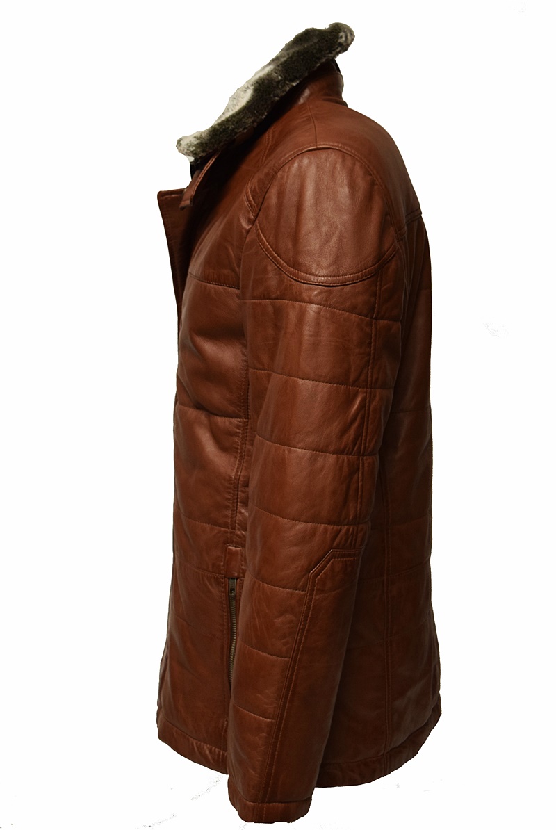 Herren Long Stepp-Lederjacke Sid in Dunkelcognac