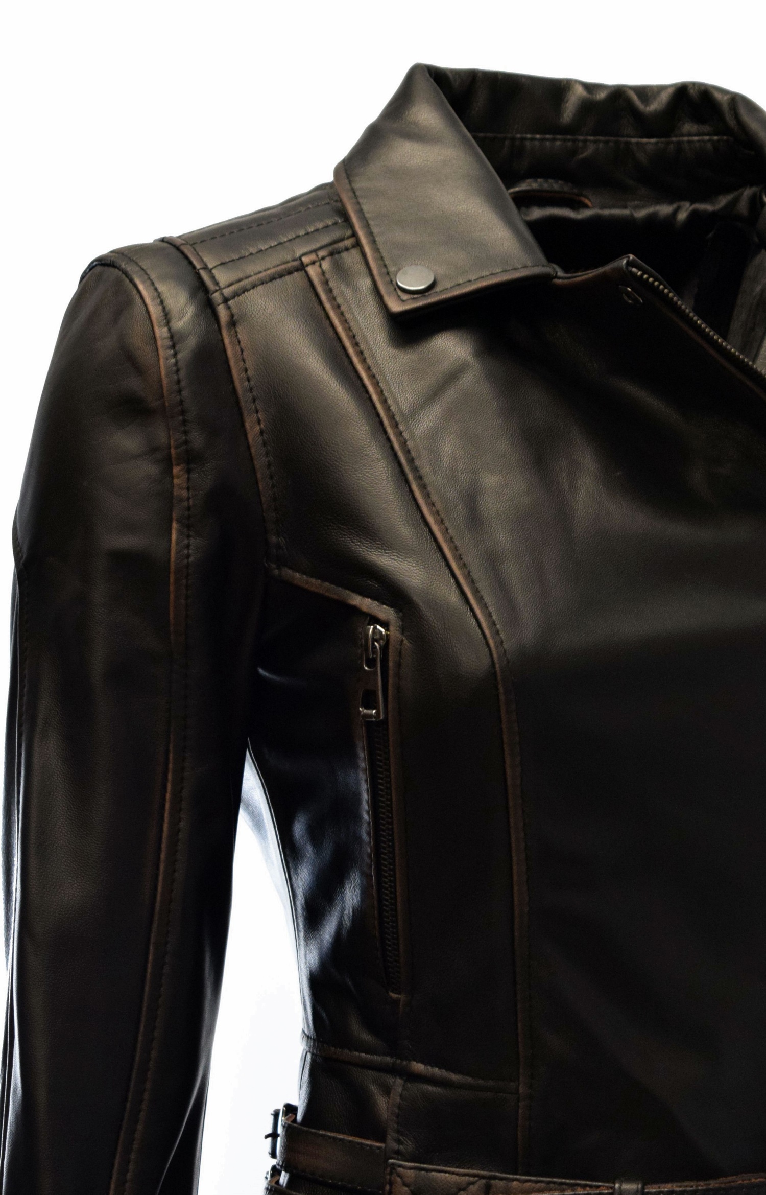 Damen Biker Cropped Lederjacke Jenny in alligator Schwarz