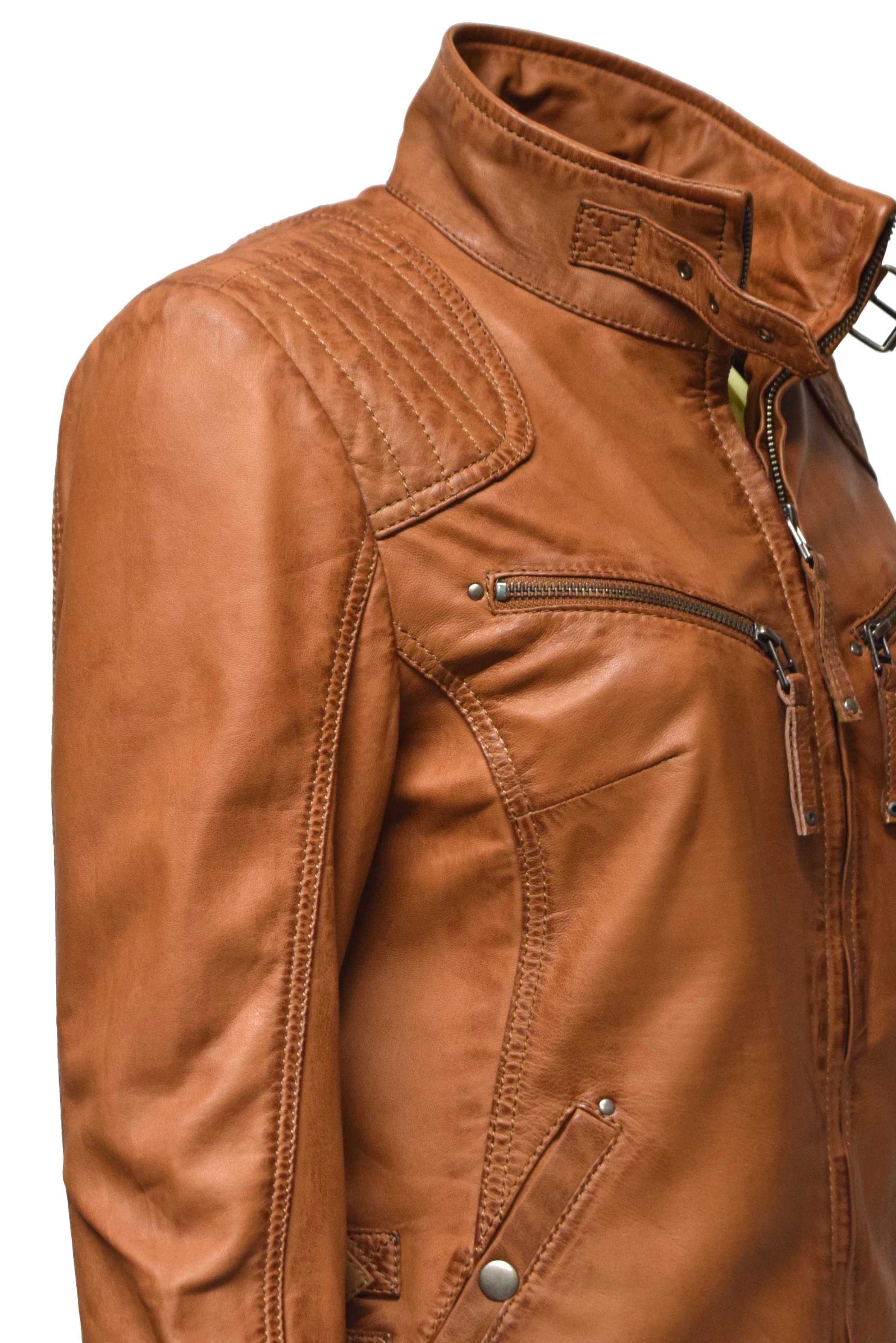 Damen Lederjacke Fily gesteppt washed Cognac Braun