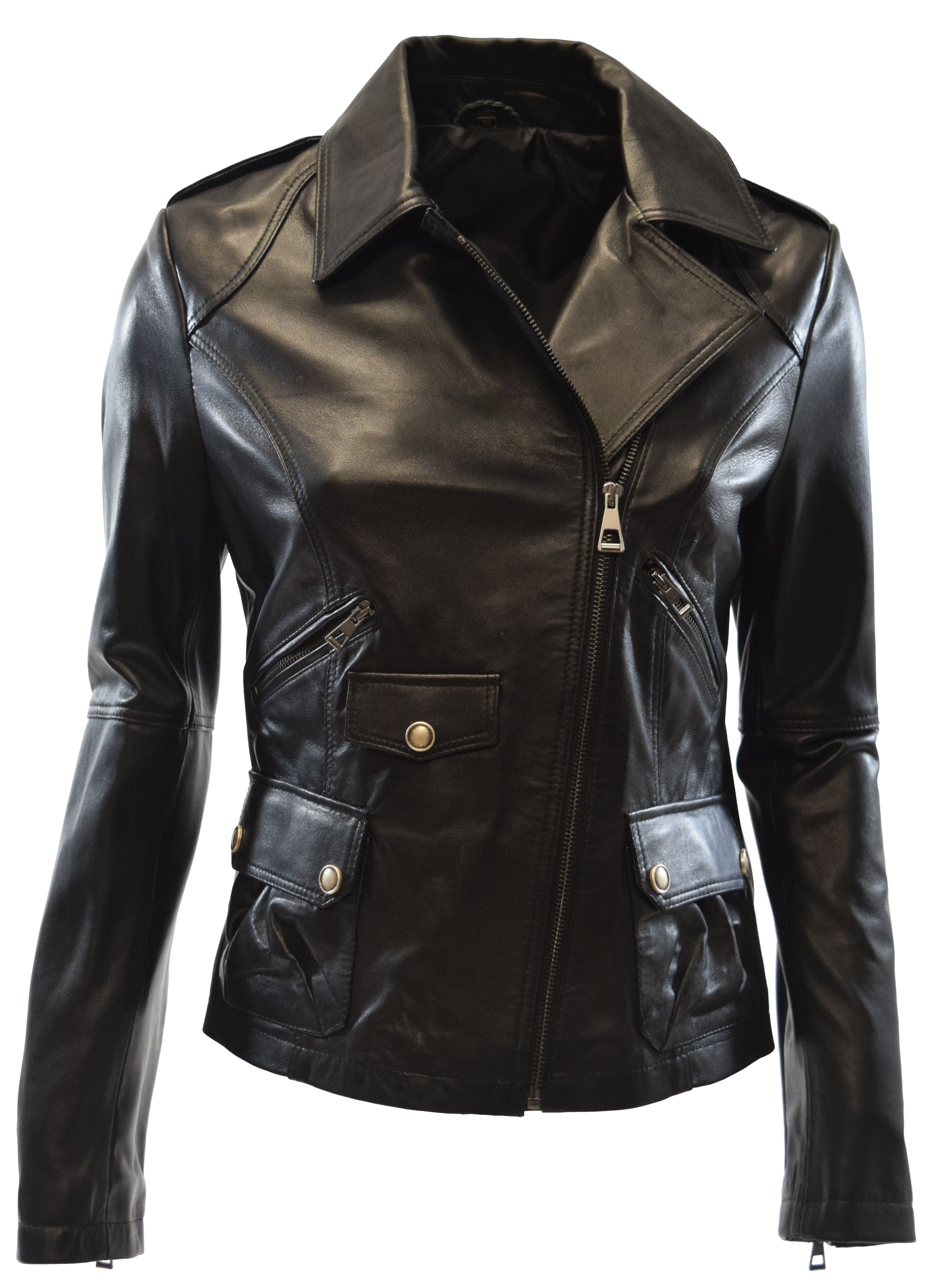 Damen Biker Lederjacke Zelda in fine Schwarz