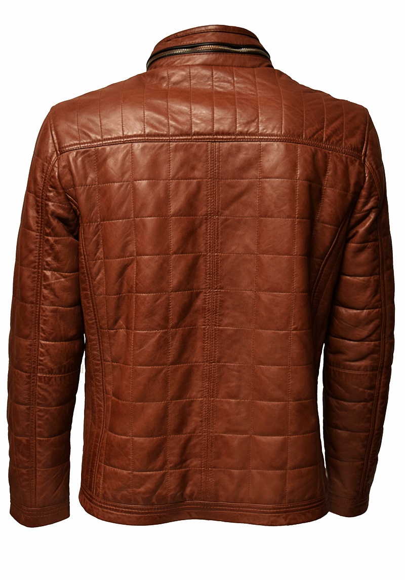 Herren Stepp-Lederjacke Colin washed Dunkelcognac