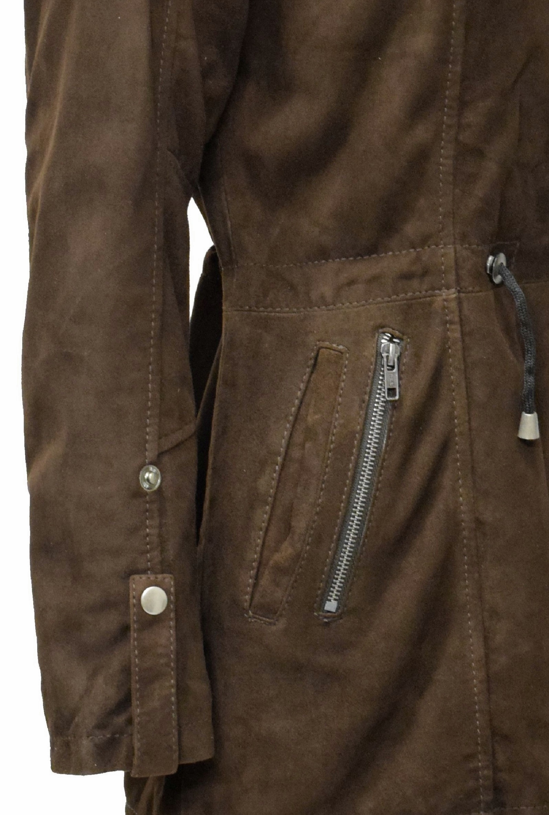 Damen Lederjacke Lila mit Kapuze in Ziegenvelour Schokobraun