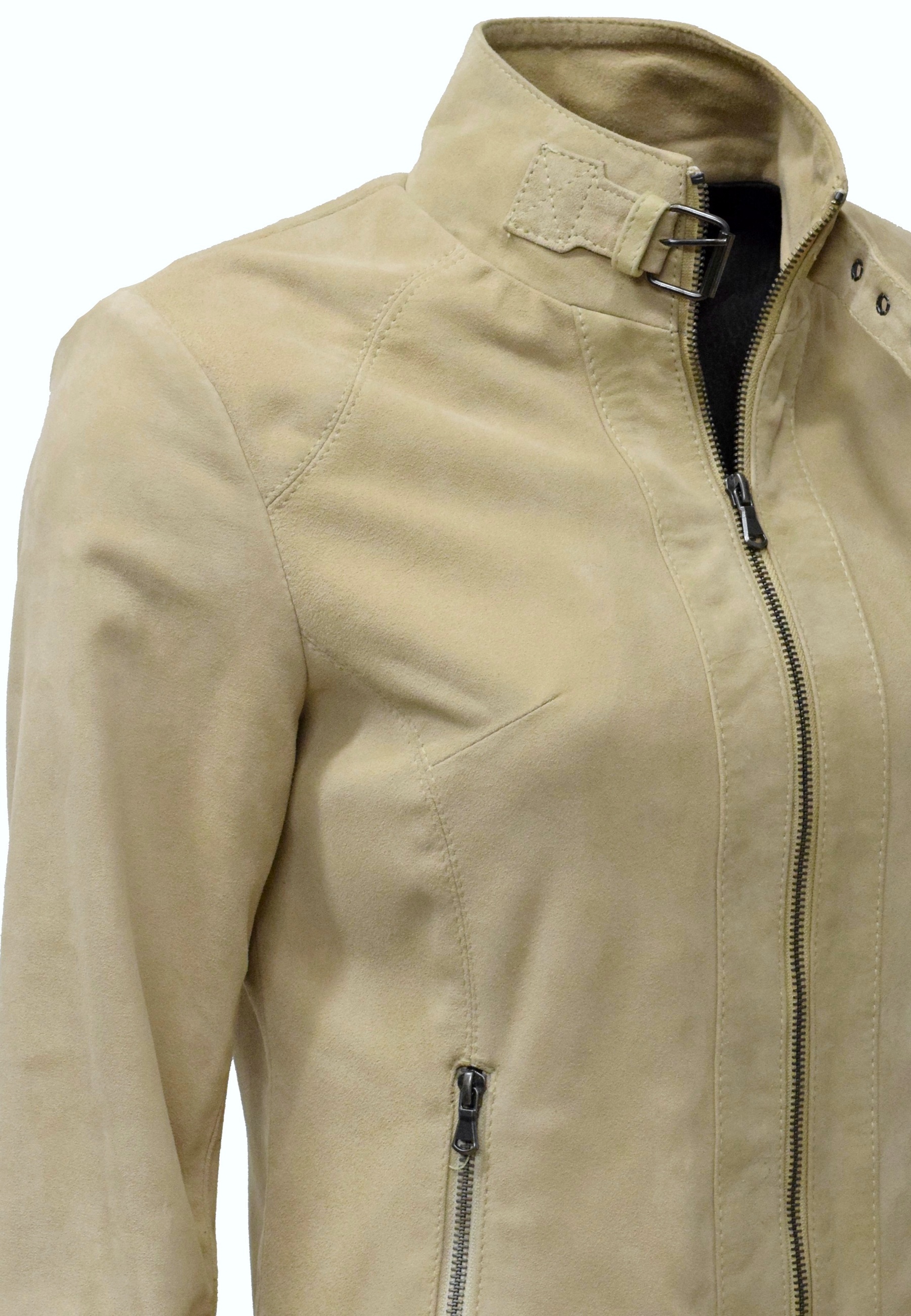 Damen Lederjacke Nala in Ziegenvelour Cremebeige 