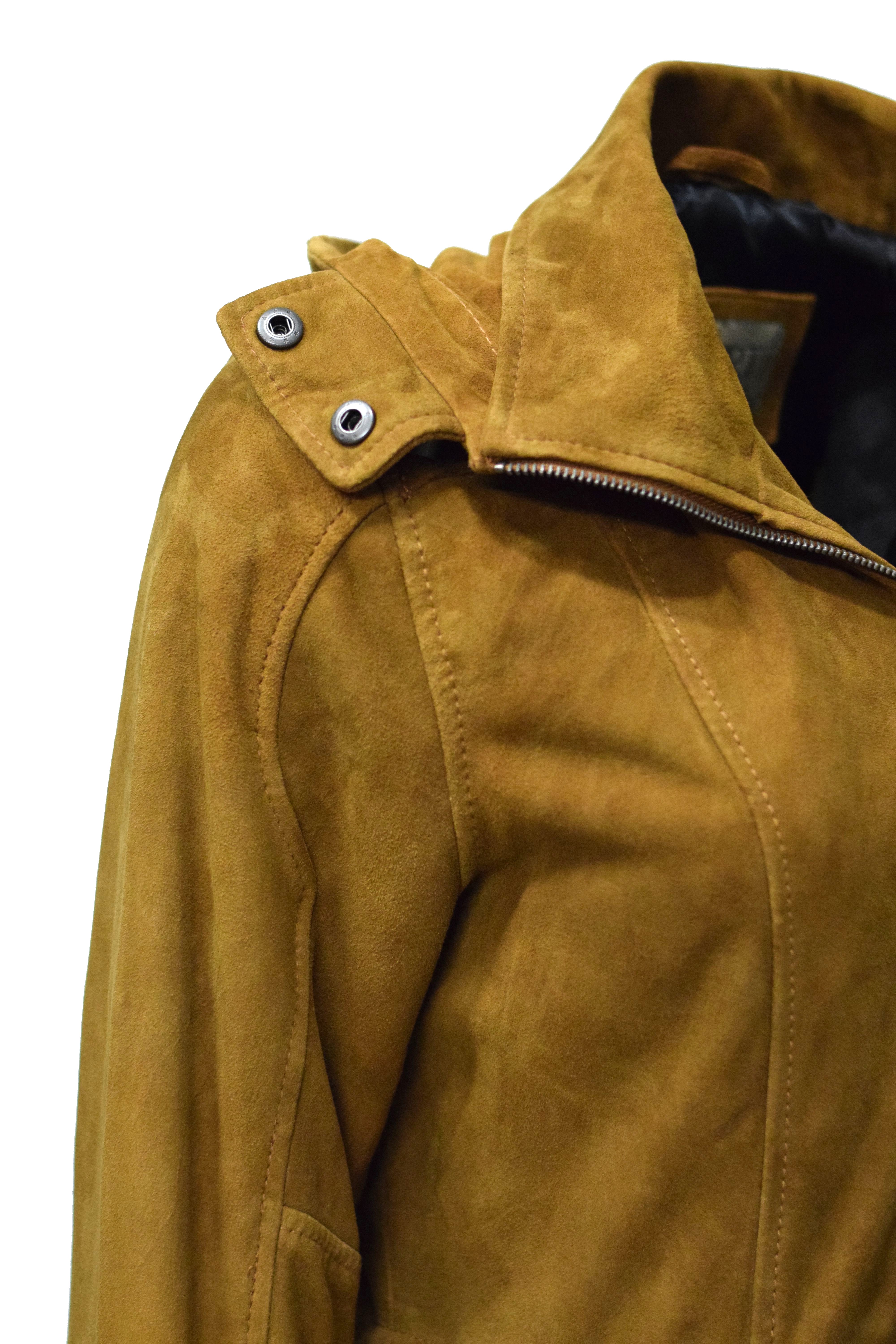 Damen Lederparka Helene mit Kapuze aus Ziegenvelourleder in Cognac