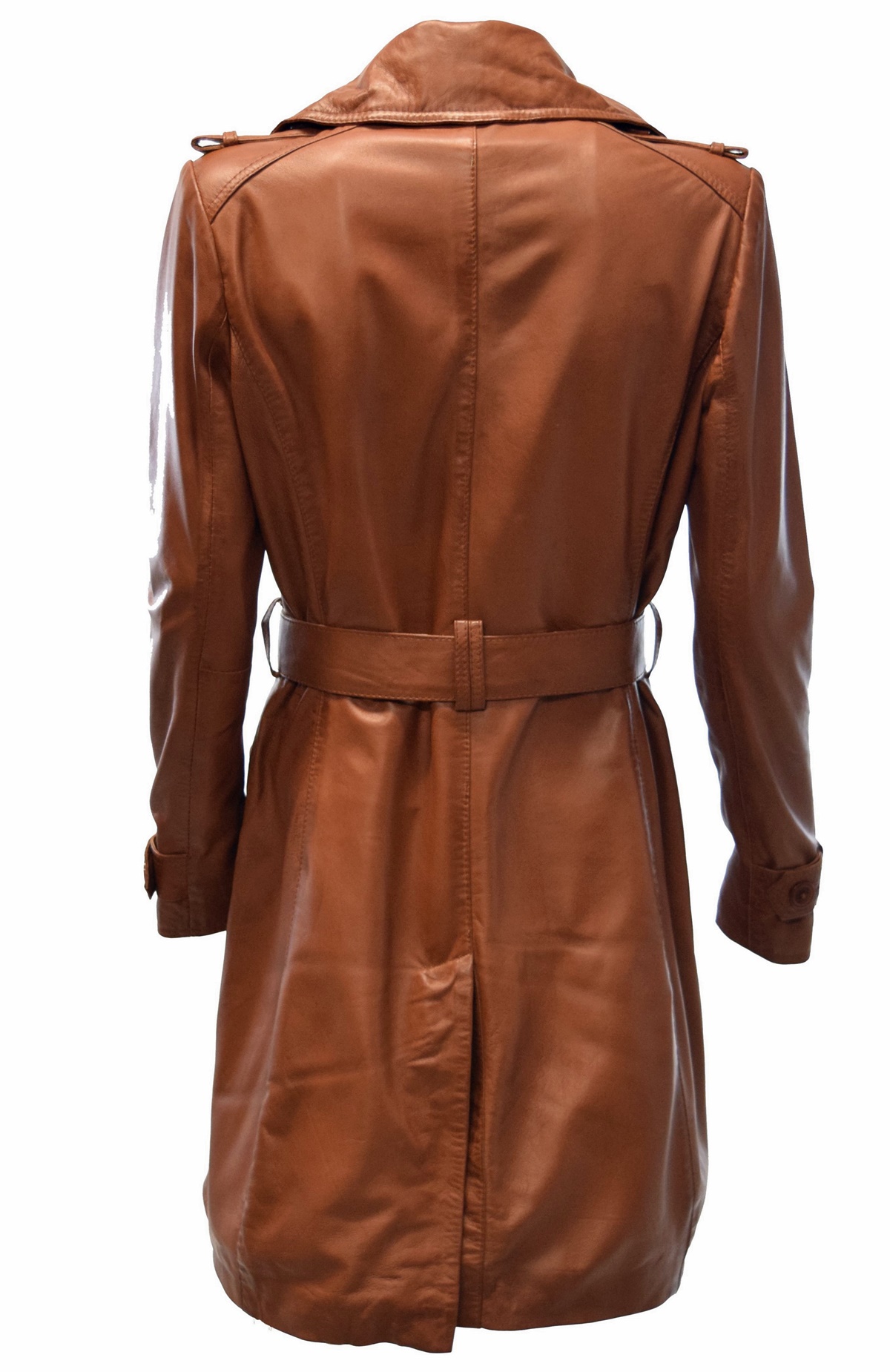 Damen Trenchcoat Ledermantel Tilly in washed Cognac Braun